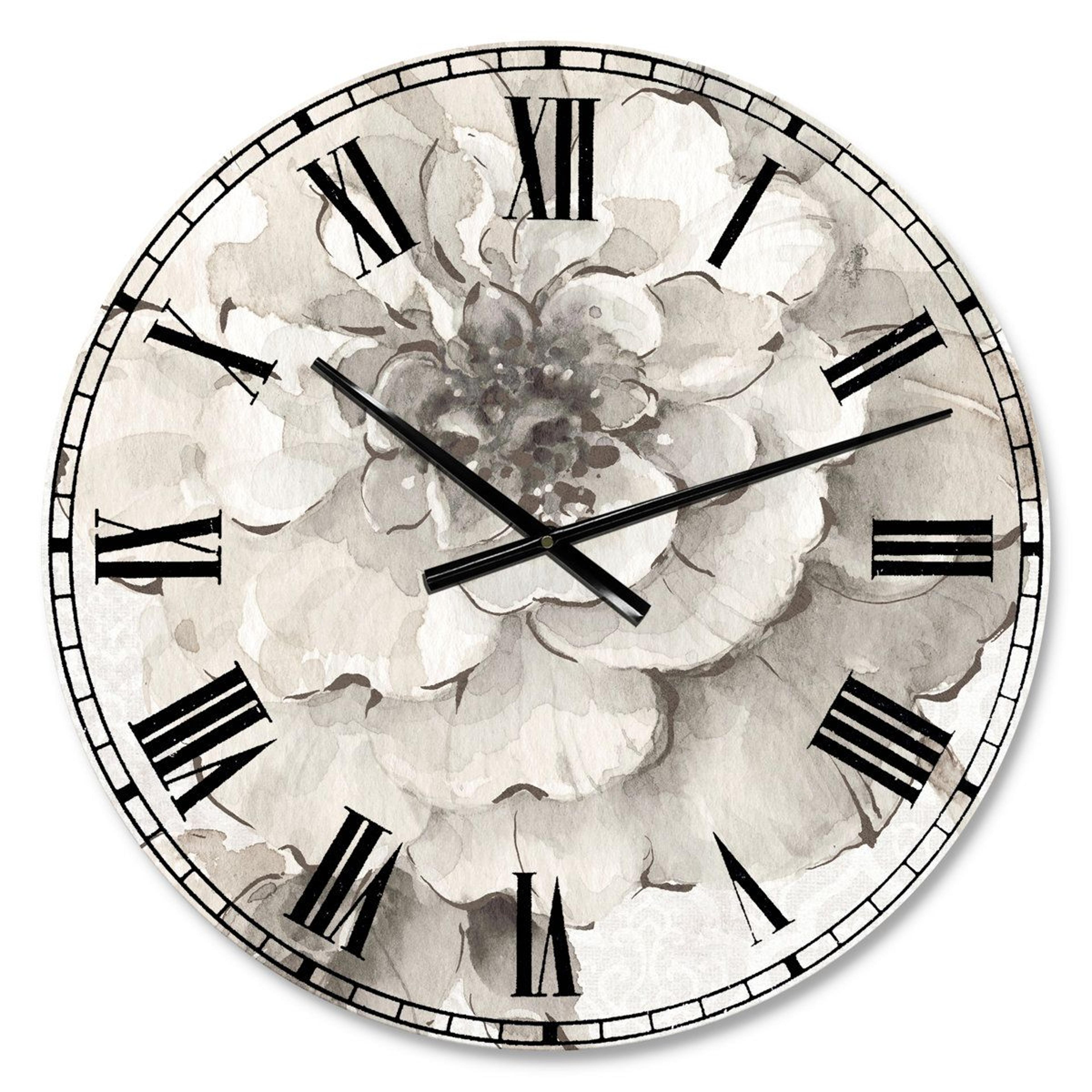 indigold gray peonies floral wall clock traditional round silent decor