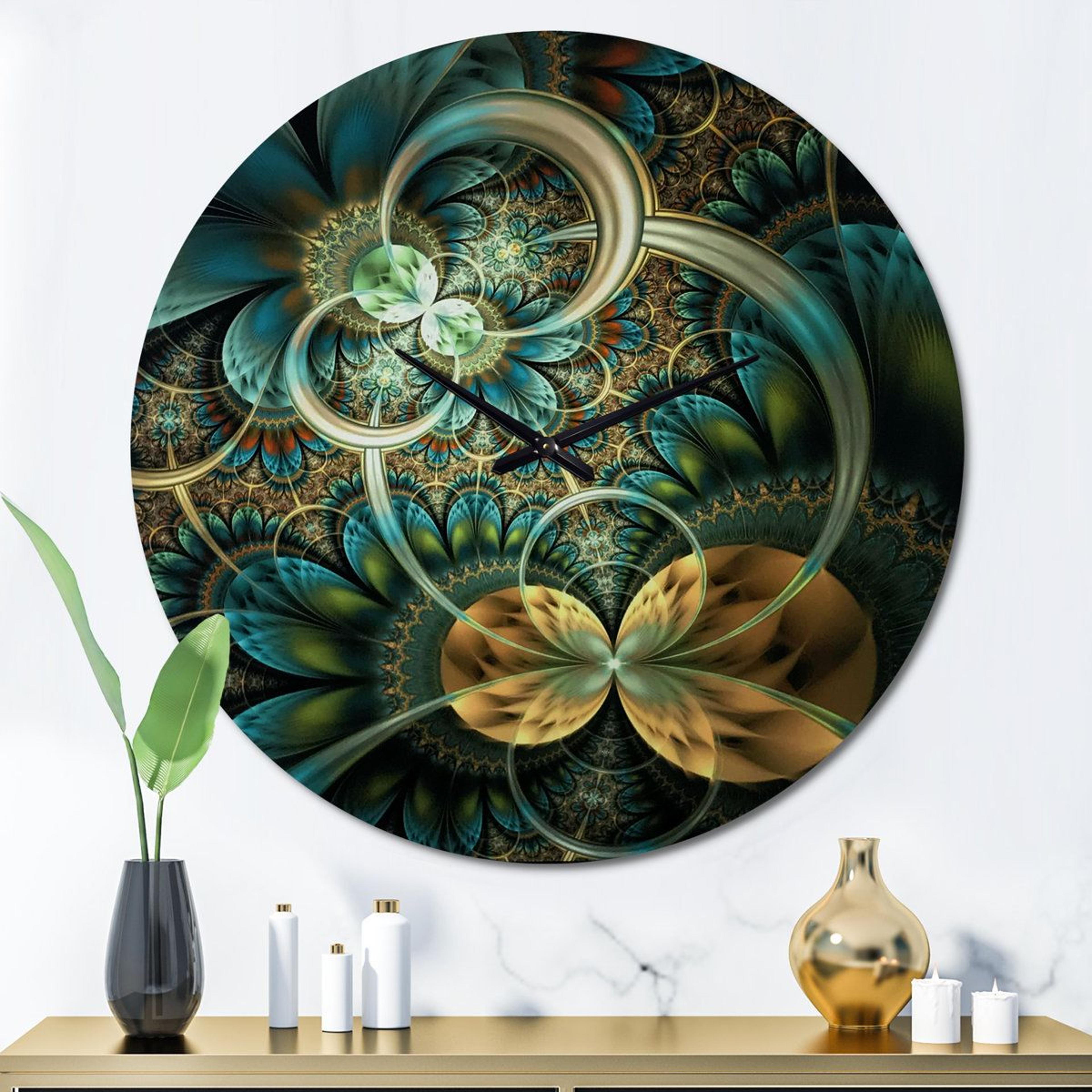 symmetrical blue gold fractal flower modern decorative wall clock