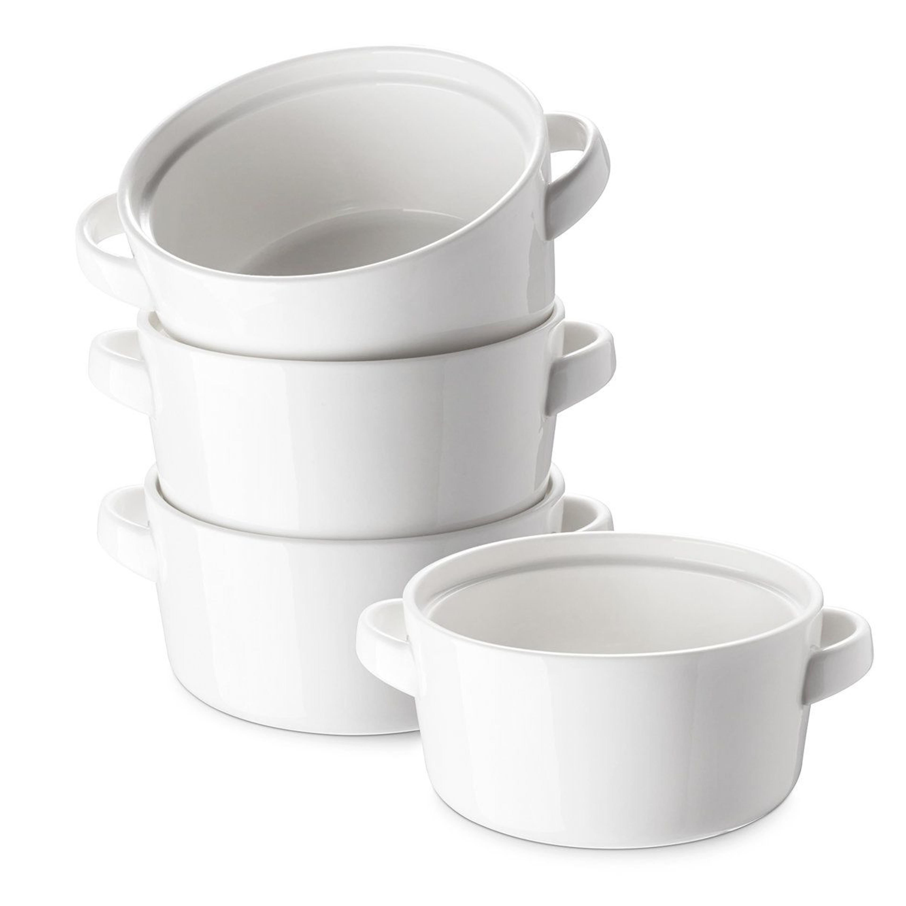 24oz ceramic soup bowls with handles set of 4 white stackable bowls
