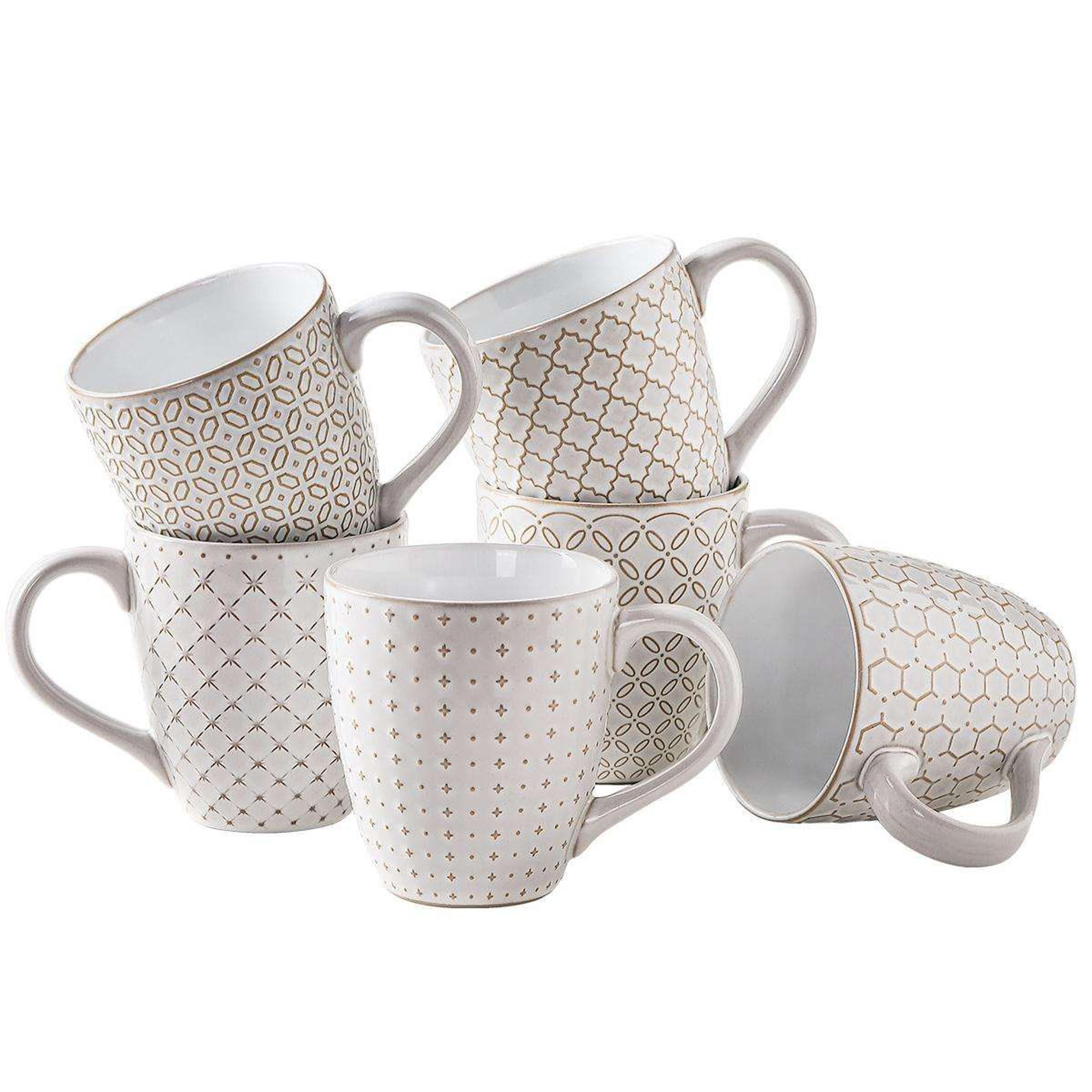 embossed stoneware coffee mug set of 6 artisan reactive glaze mugs