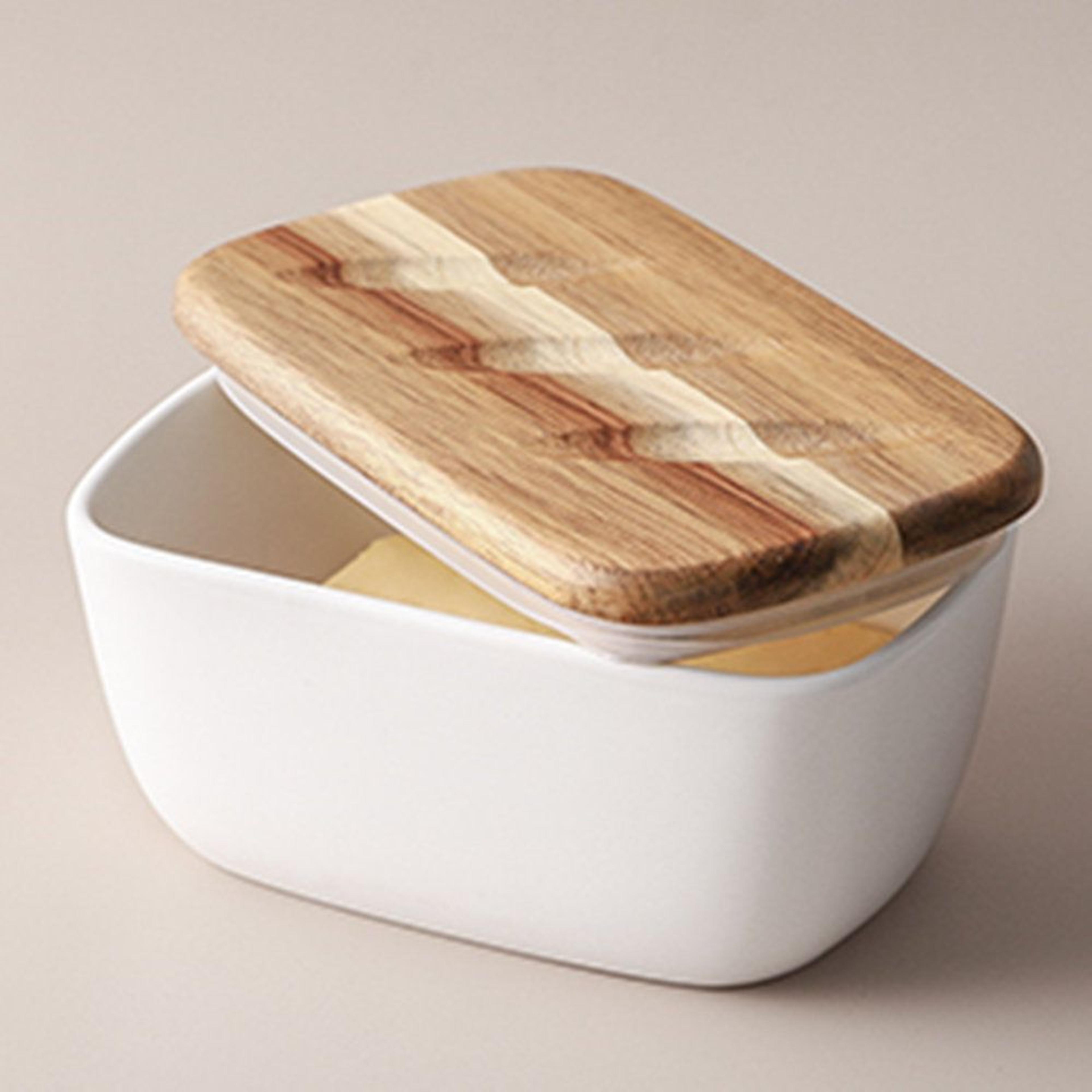 clelie porcelain butter dish with wooden lid