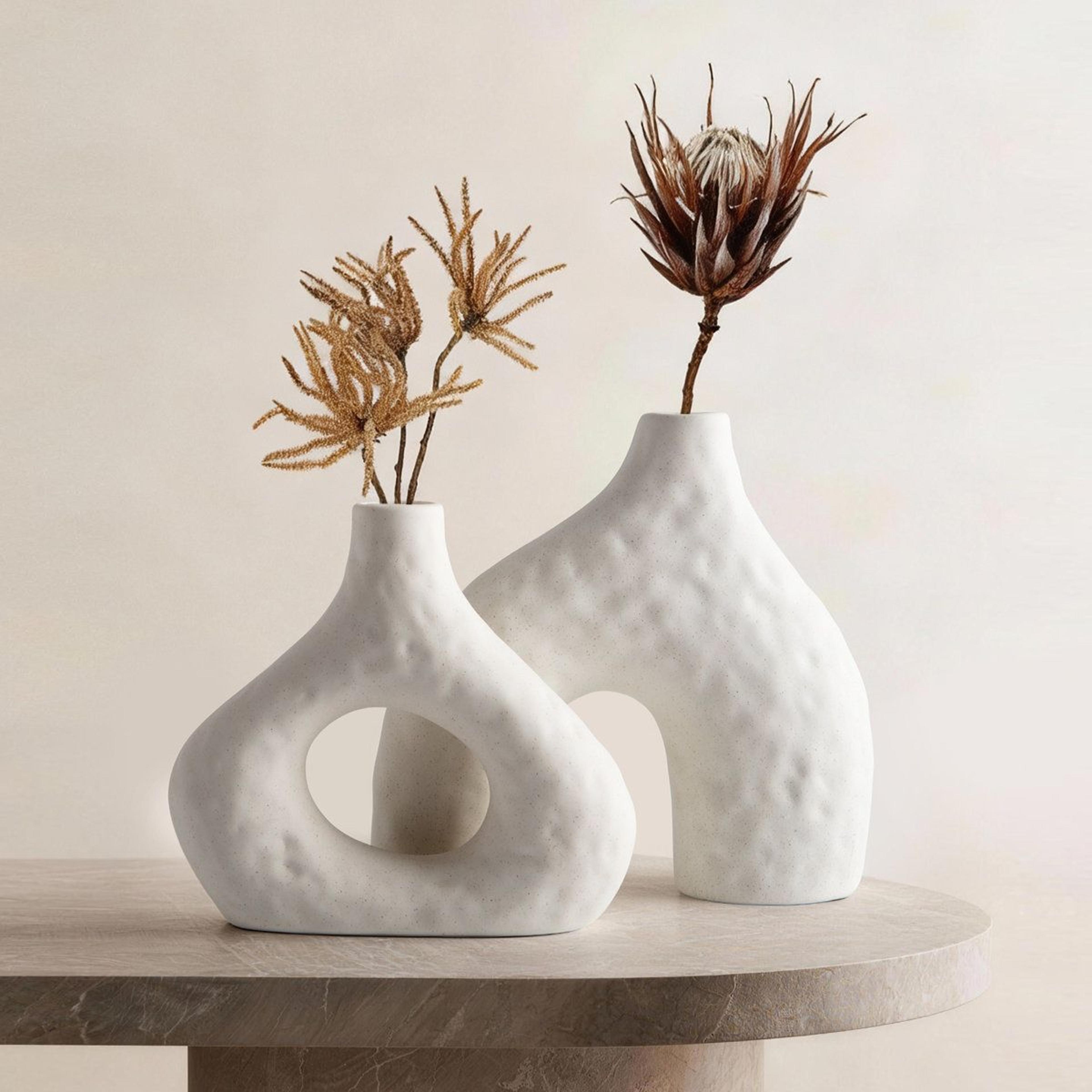 modern ceramic vase set of 2 sculptural cutout vases for home decor