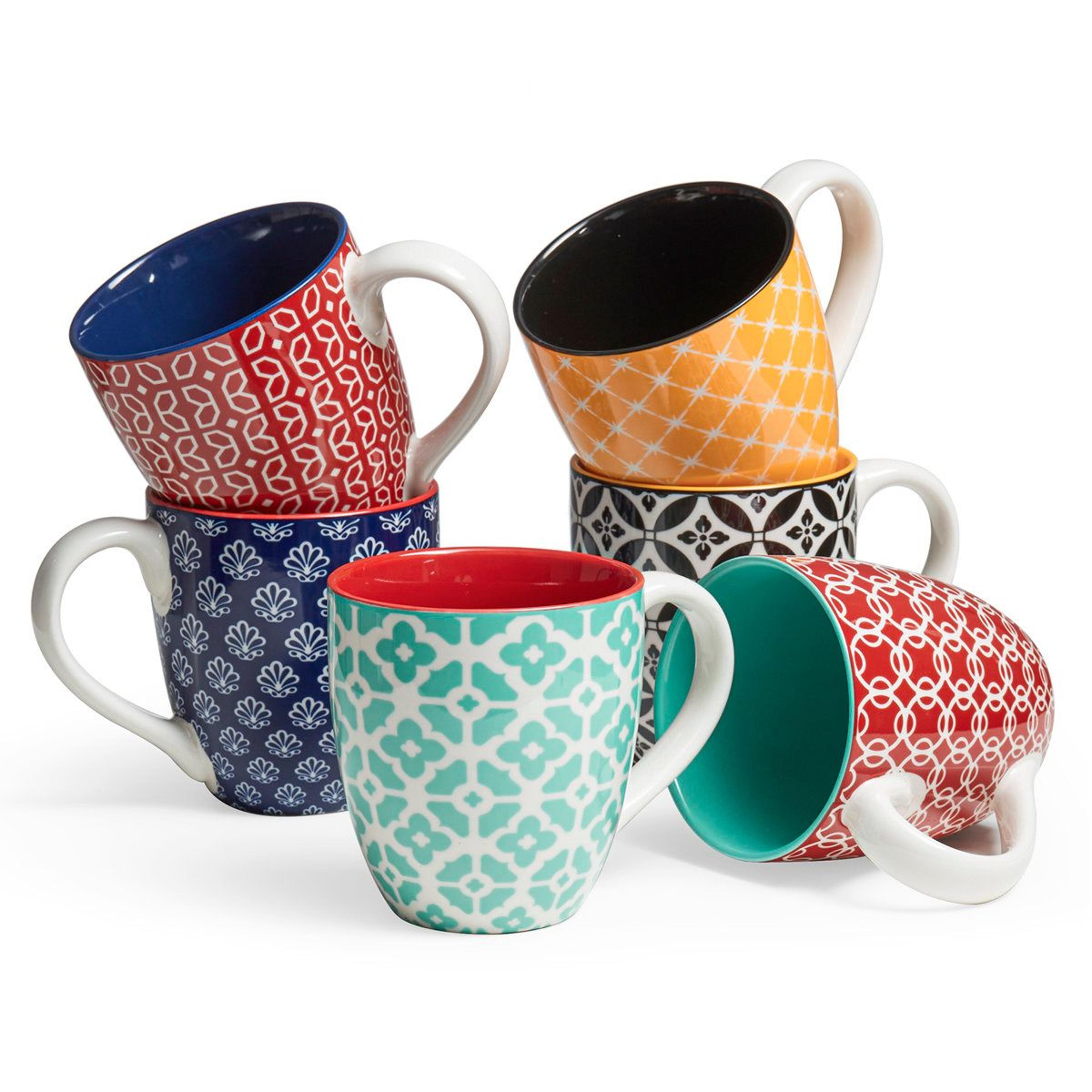 19 oz ceramic coffee mugs set of 6 colorful diner style cups