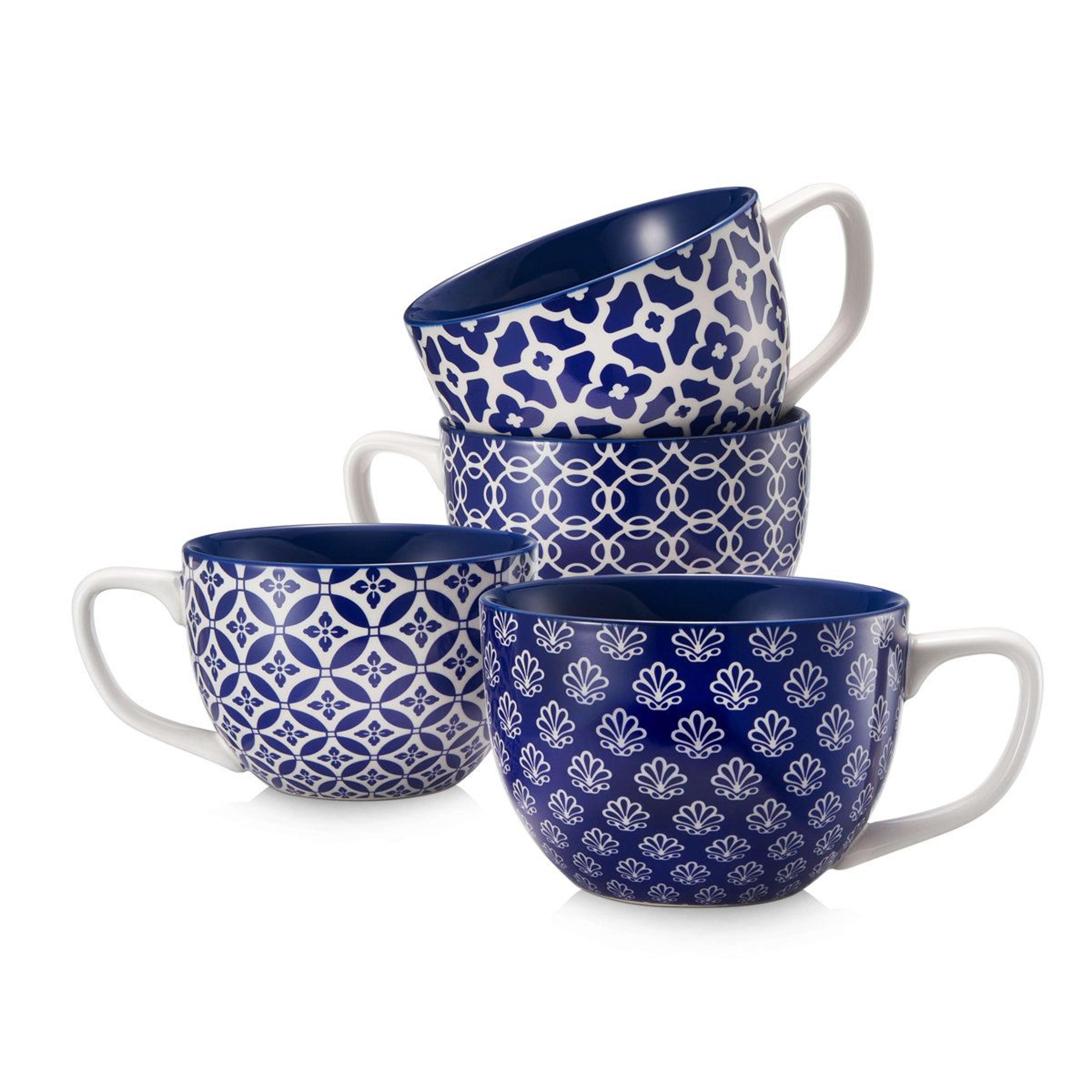24oz oversized blue porcelain mug set of 4 for soup coffee and cereal