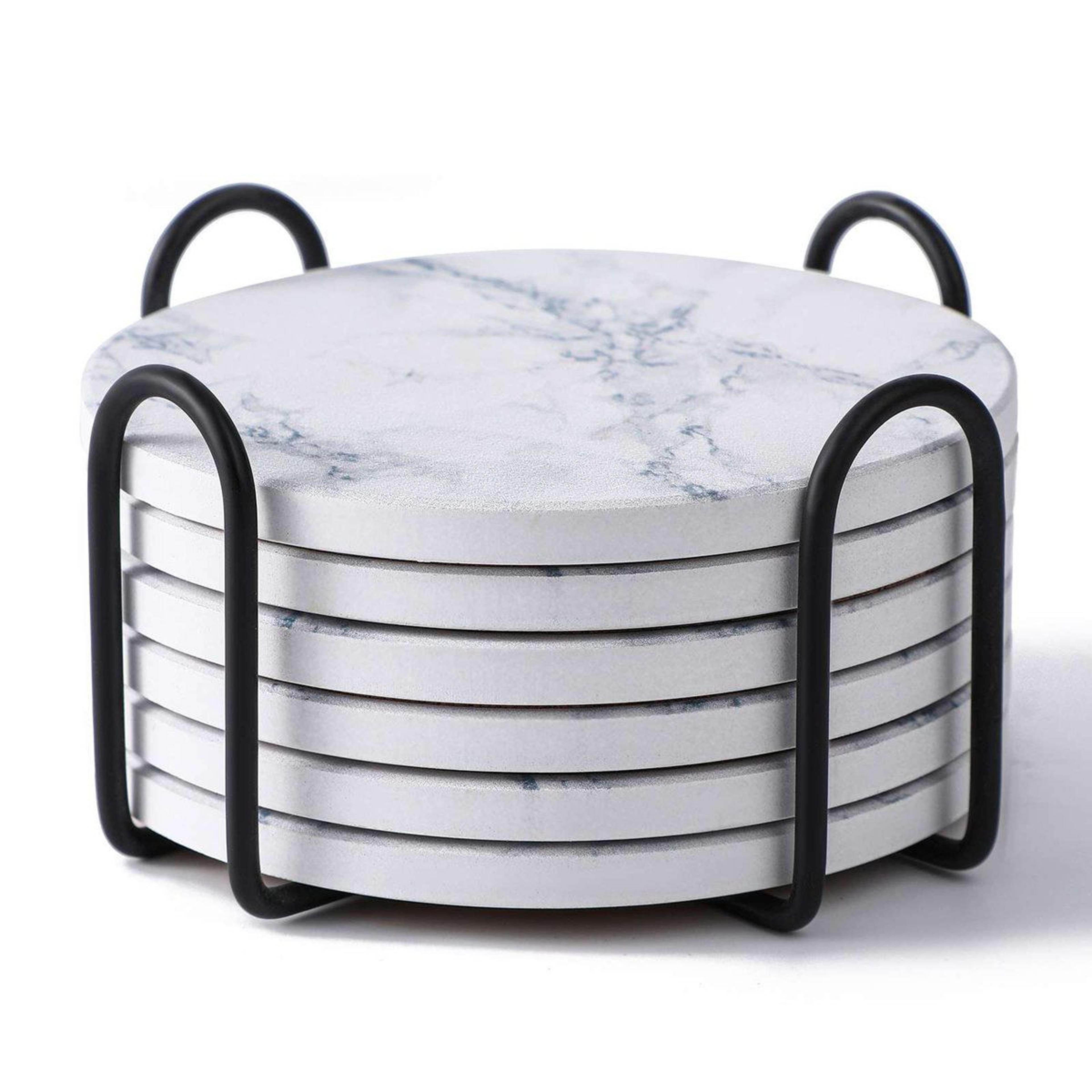 absorbent stoneware coasters with holder set of 6