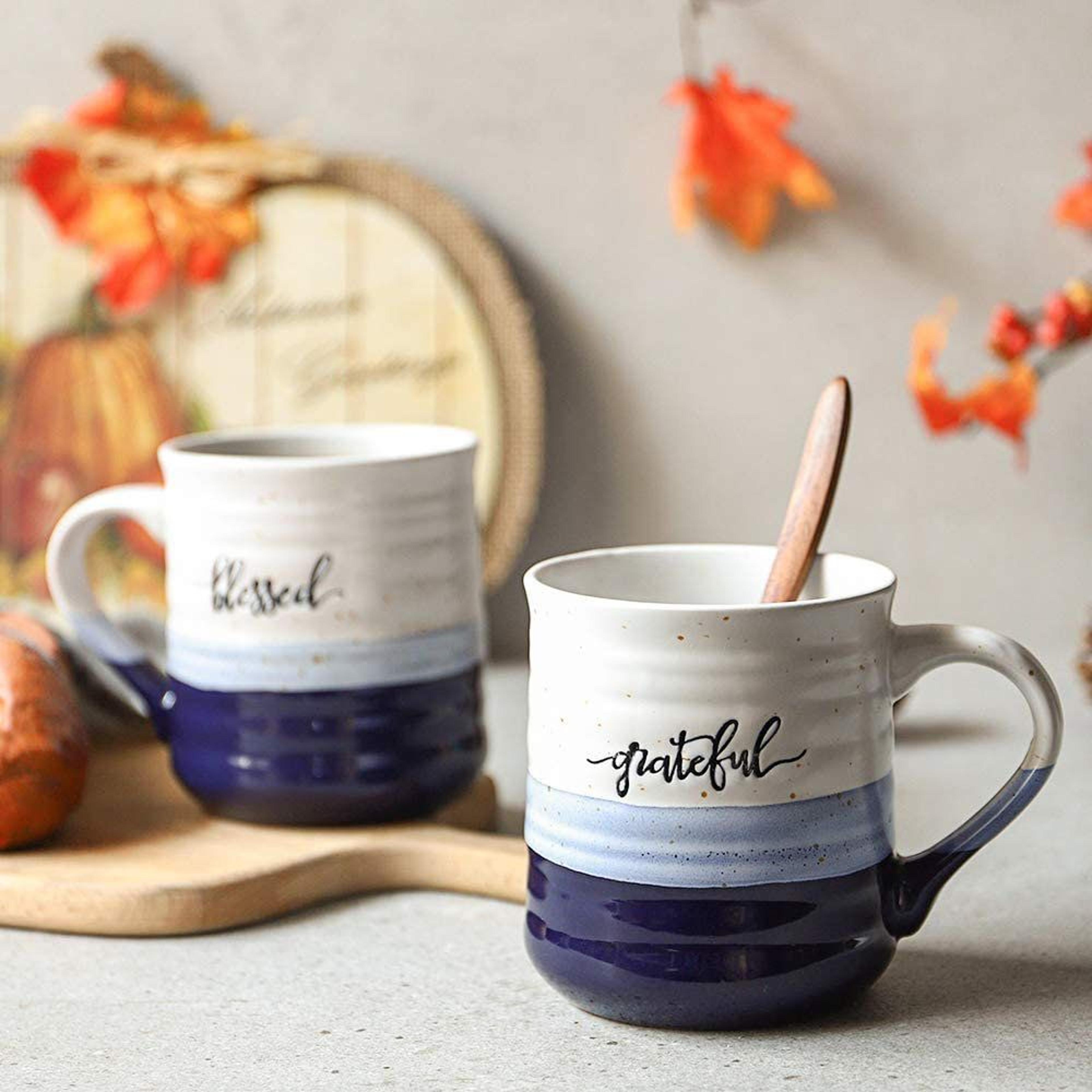 handmade ceramic coffee mug set of 2 with reactive glaze 18 oz