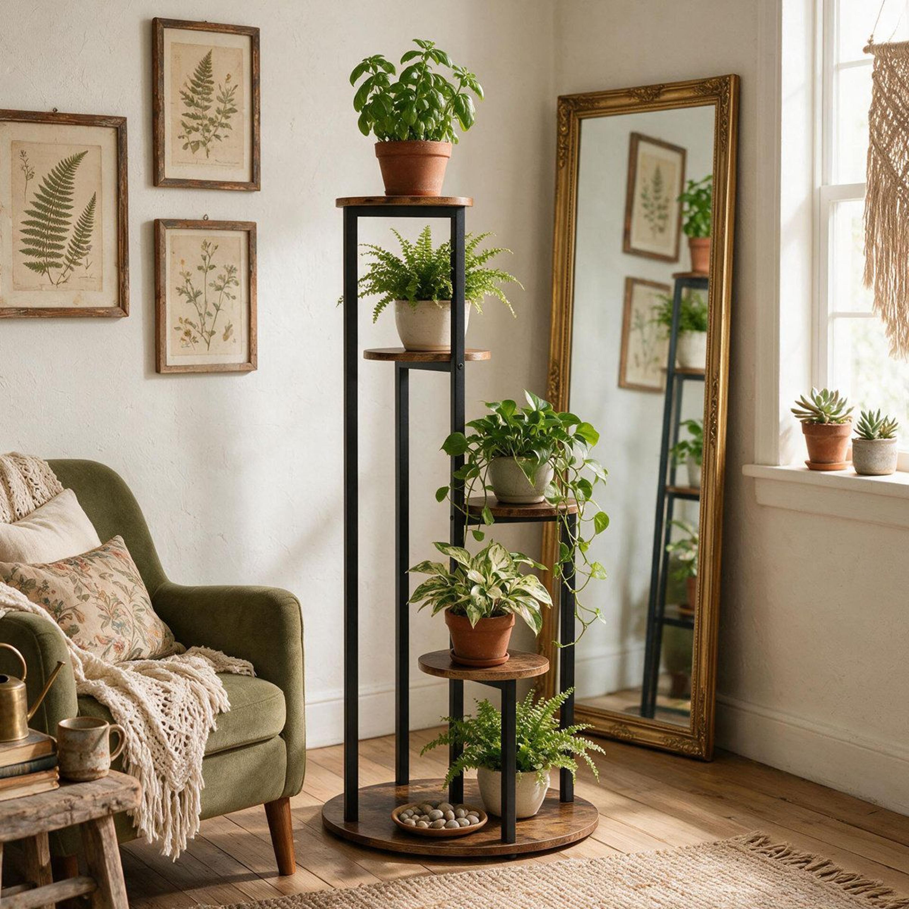 havya round 4 tier indoor plant stand with metal frame