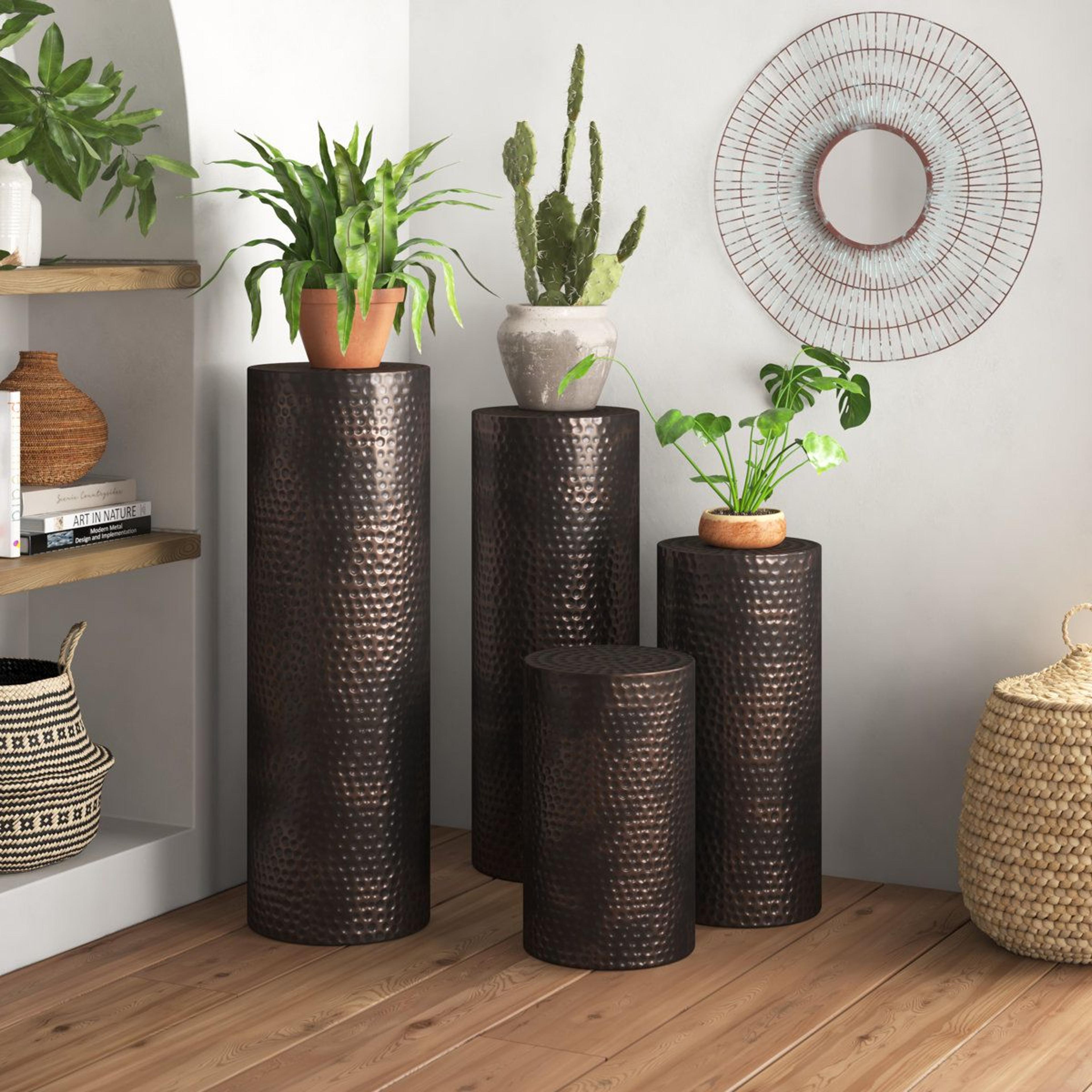 brown industrial iron pedestal table set of 4 with hammered design