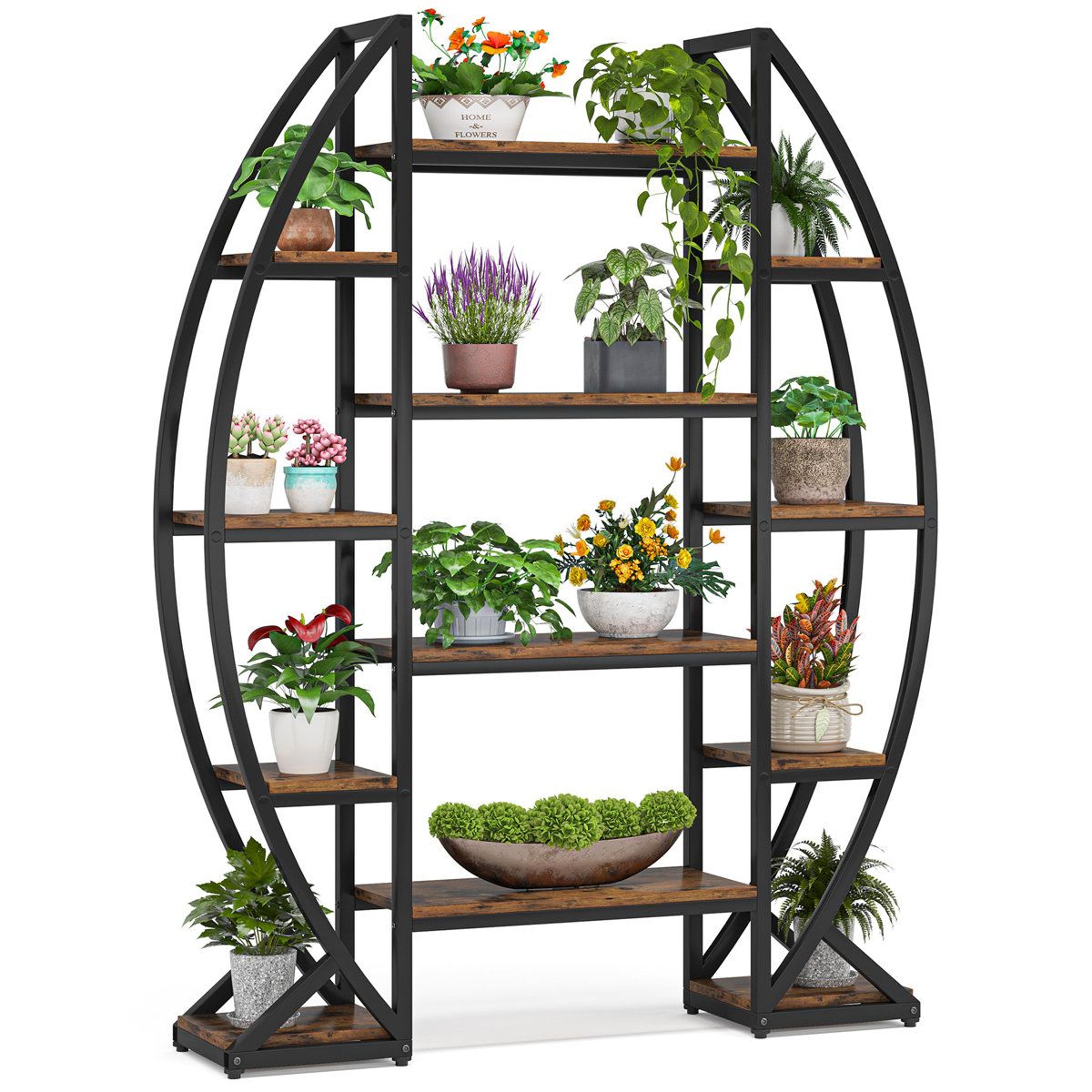 jazlina 5 tier plant stand with curved design and display shelves