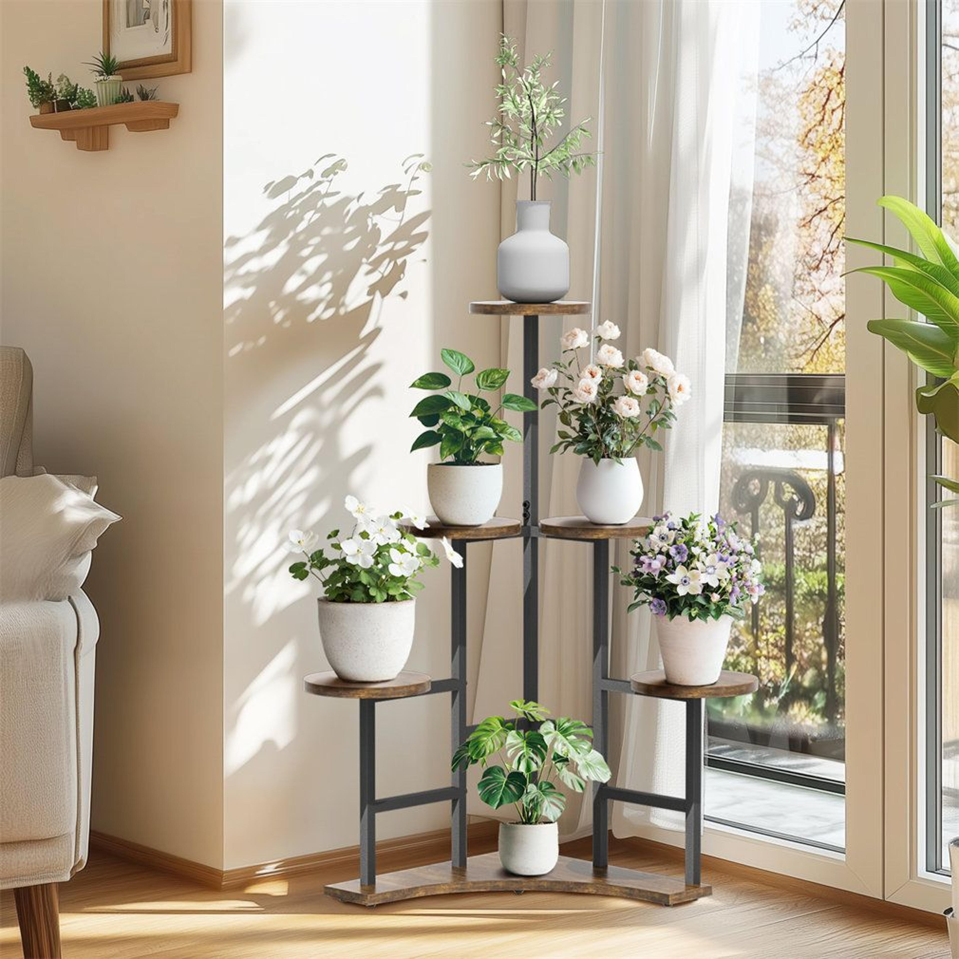 6 tier corner plant stand rustic brown black indoor outdoor plant rack