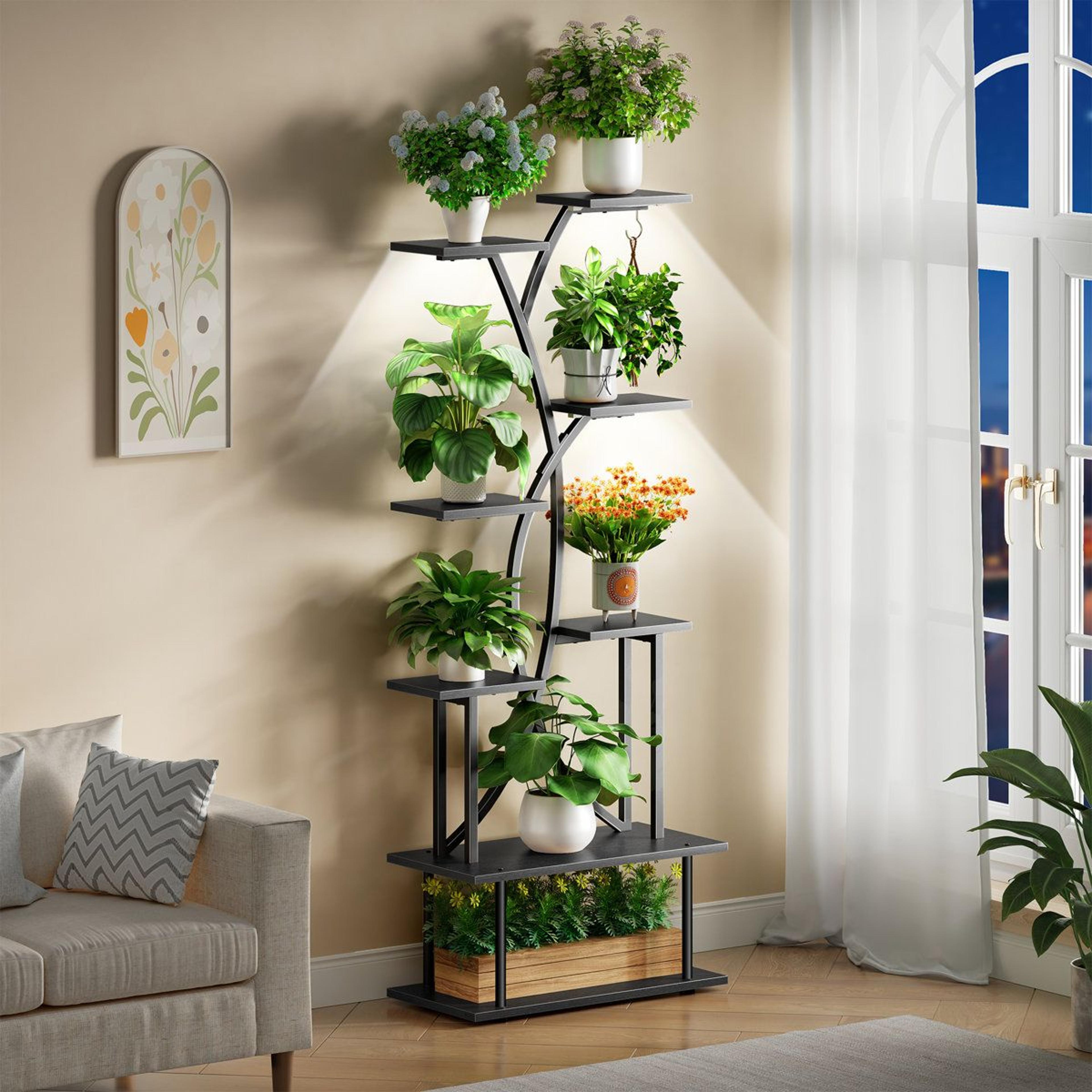 wahkon 67.32 in tall plant stand with grow lights 8 tier indoor plant shelf set of 2