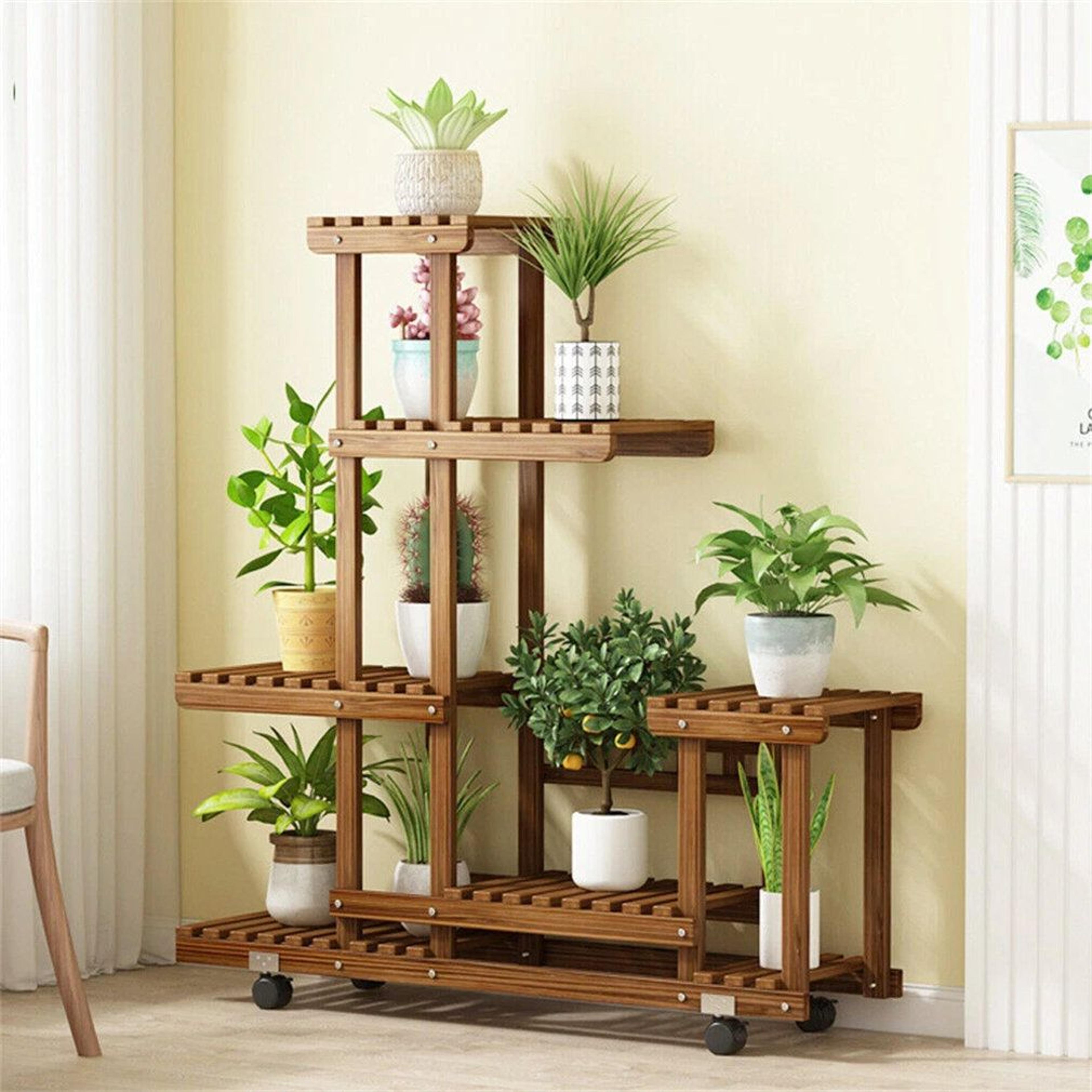 munos 6 tier wooden plant stand with wheels indoor outdoor plant display shelf