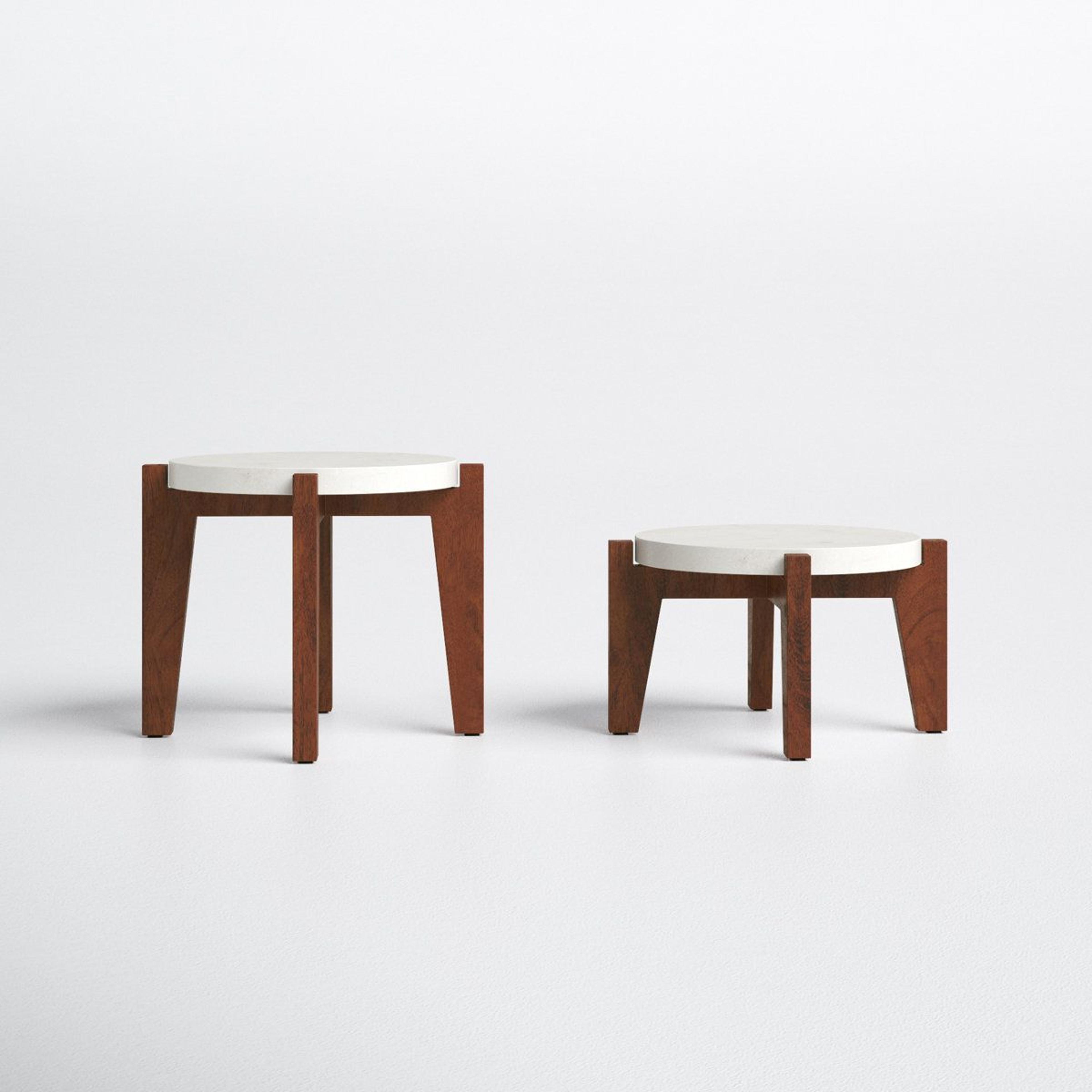durham solid wood marble plant stand set of 2 mid century modern display tables