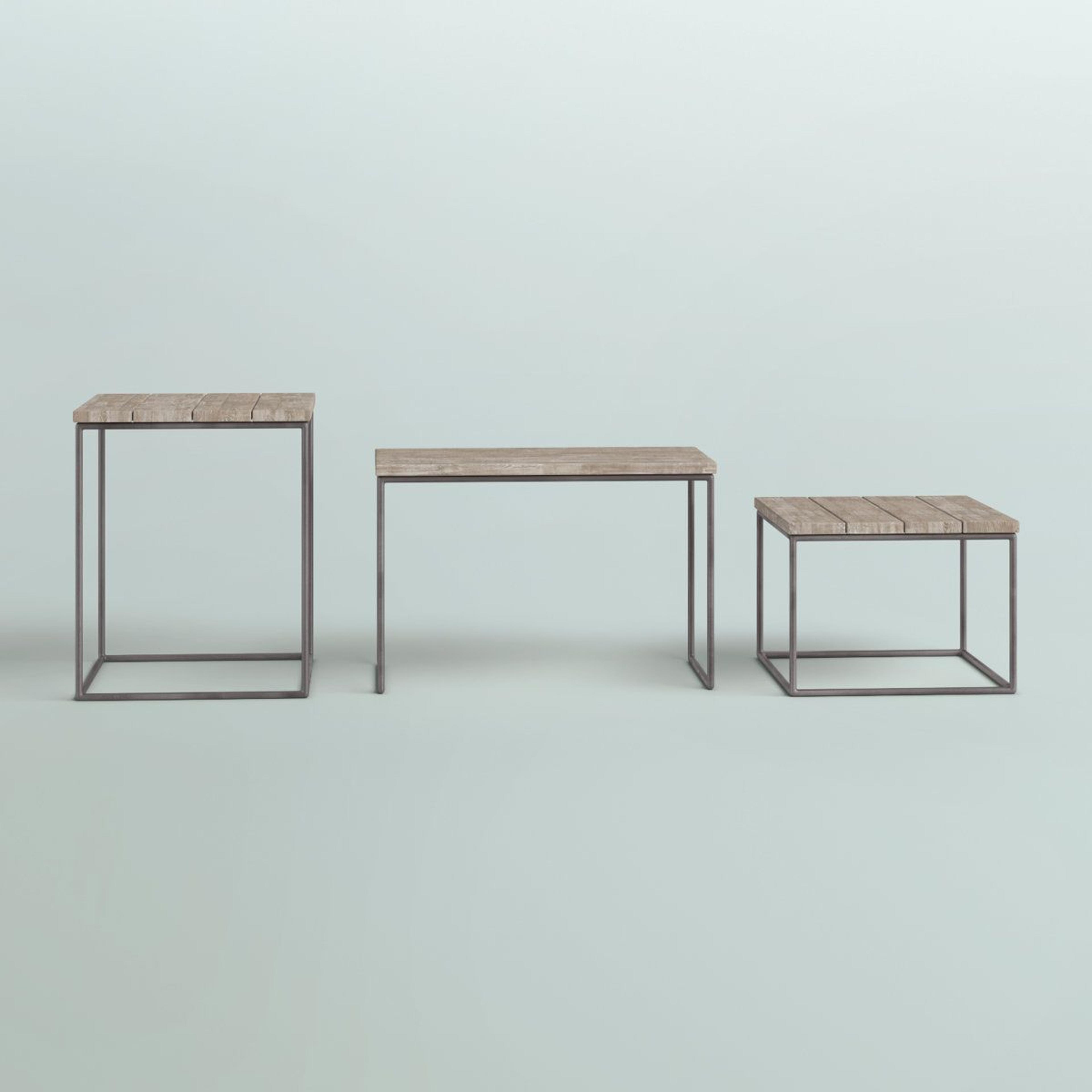 wood and metal nesting plant stand set of 3 with distressed wood tops