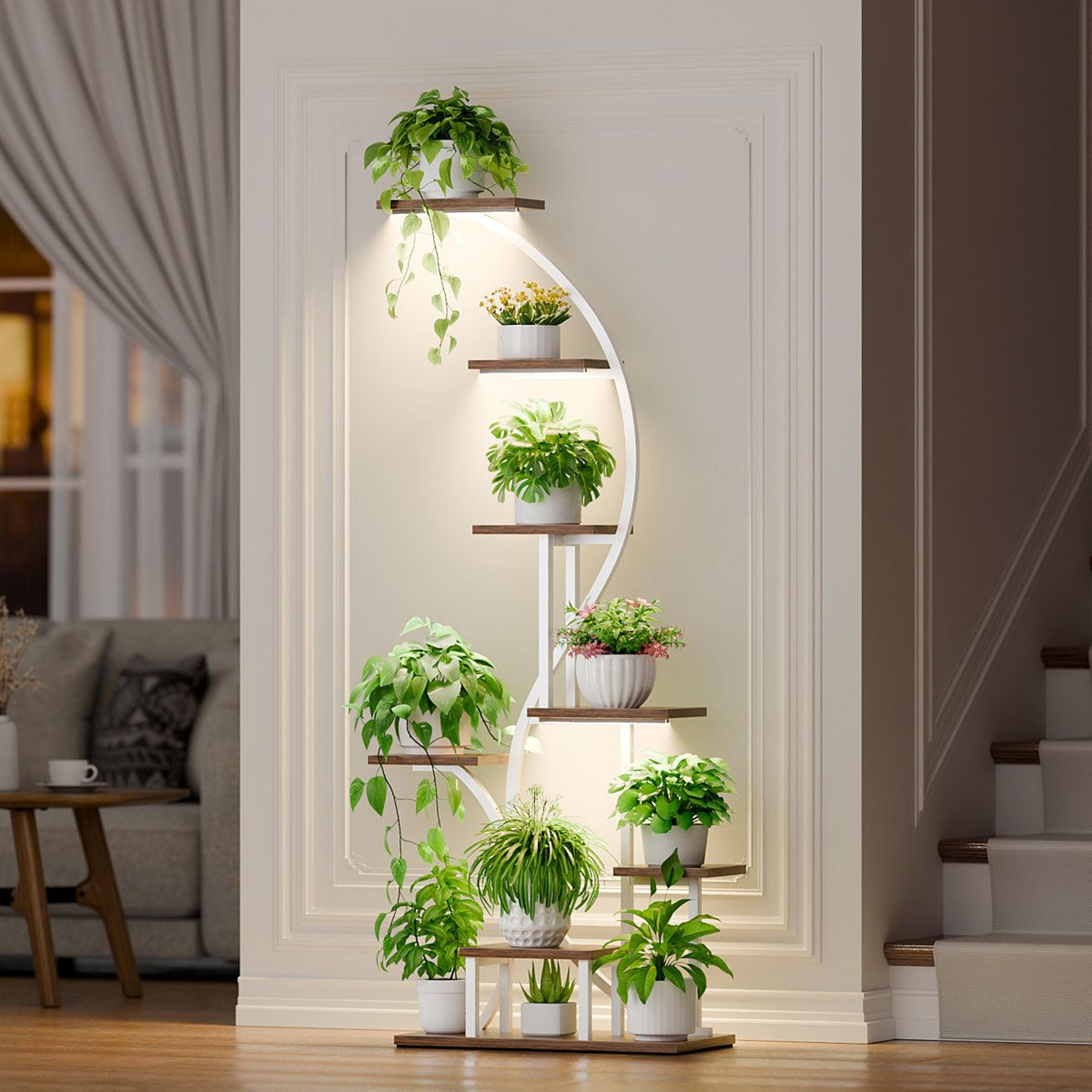 65 inch 8 tier indoor plant stand with grow lights and 10 pot holders