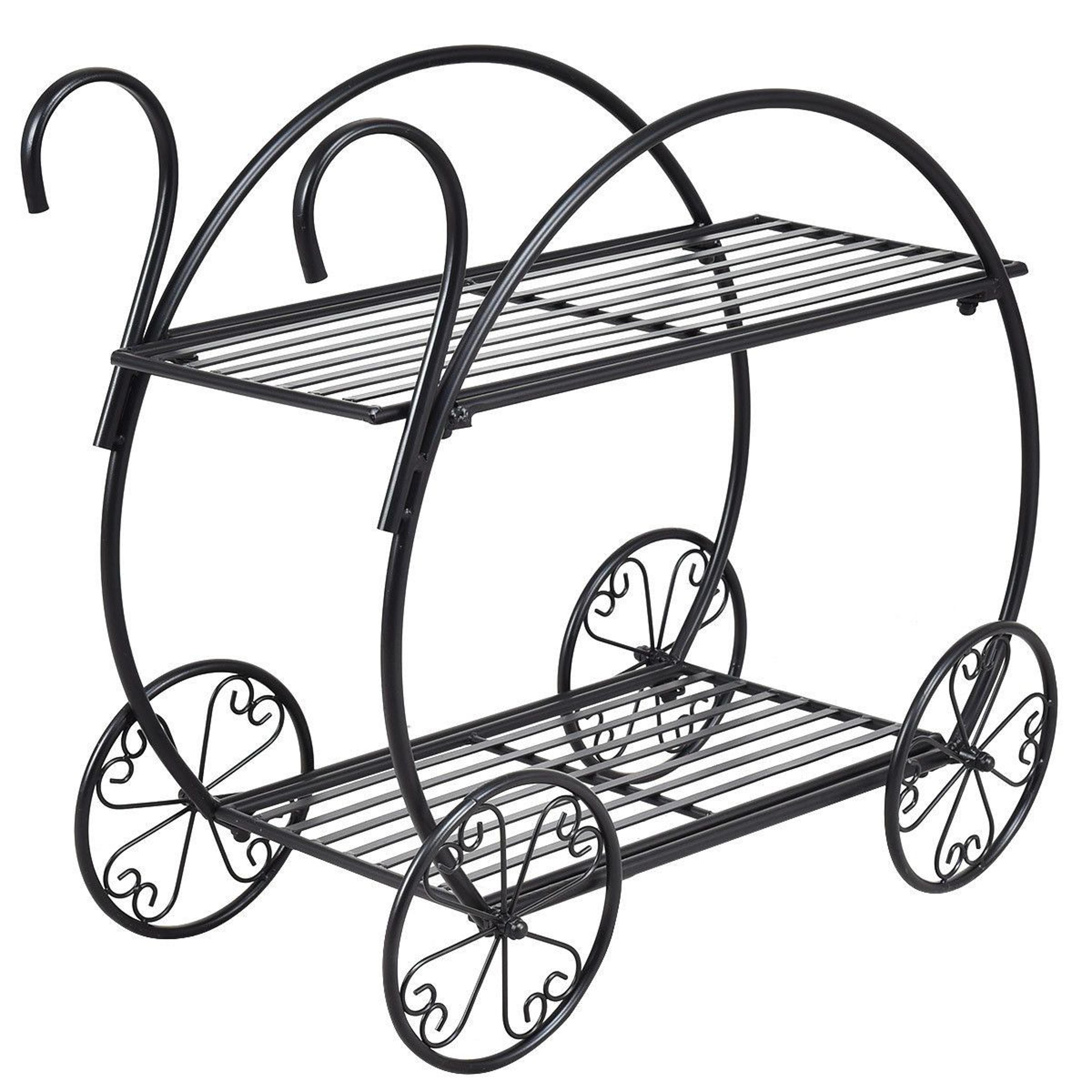 athlee 2 tier black metal plant stand garden cart with decorative wheels