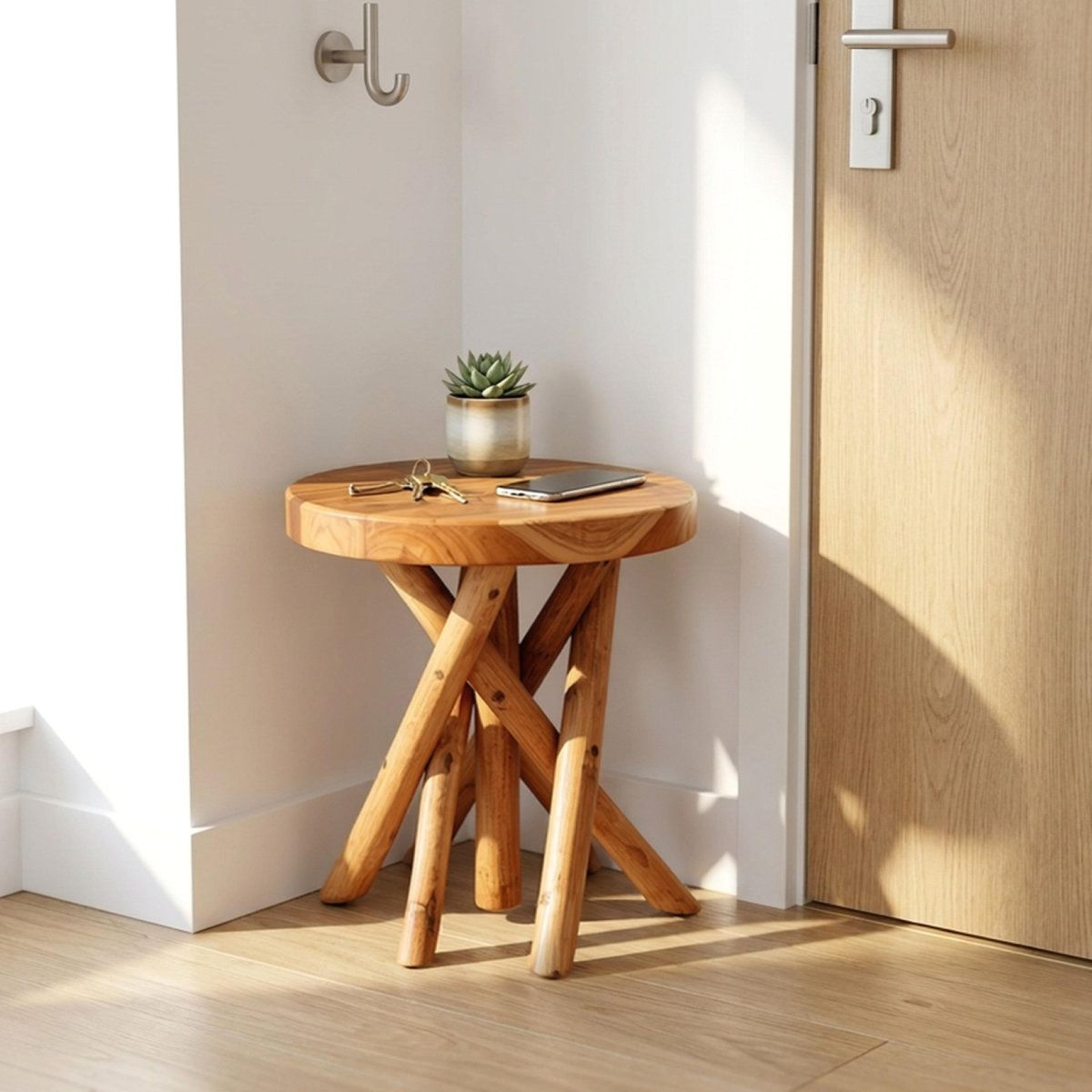 natural teak wood plant stand with branch legs
