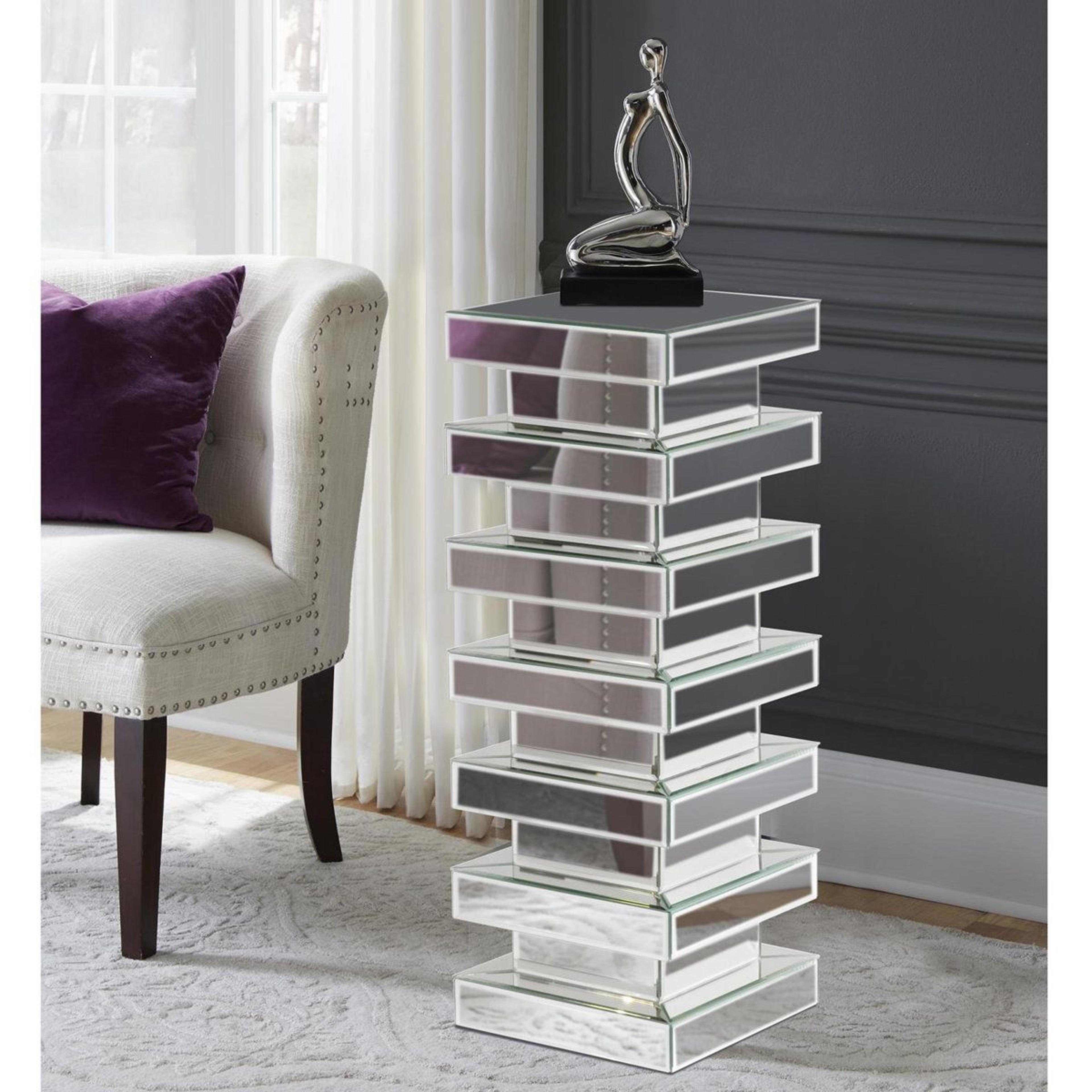 mirrored glass pedestal plant stand modern square plant display