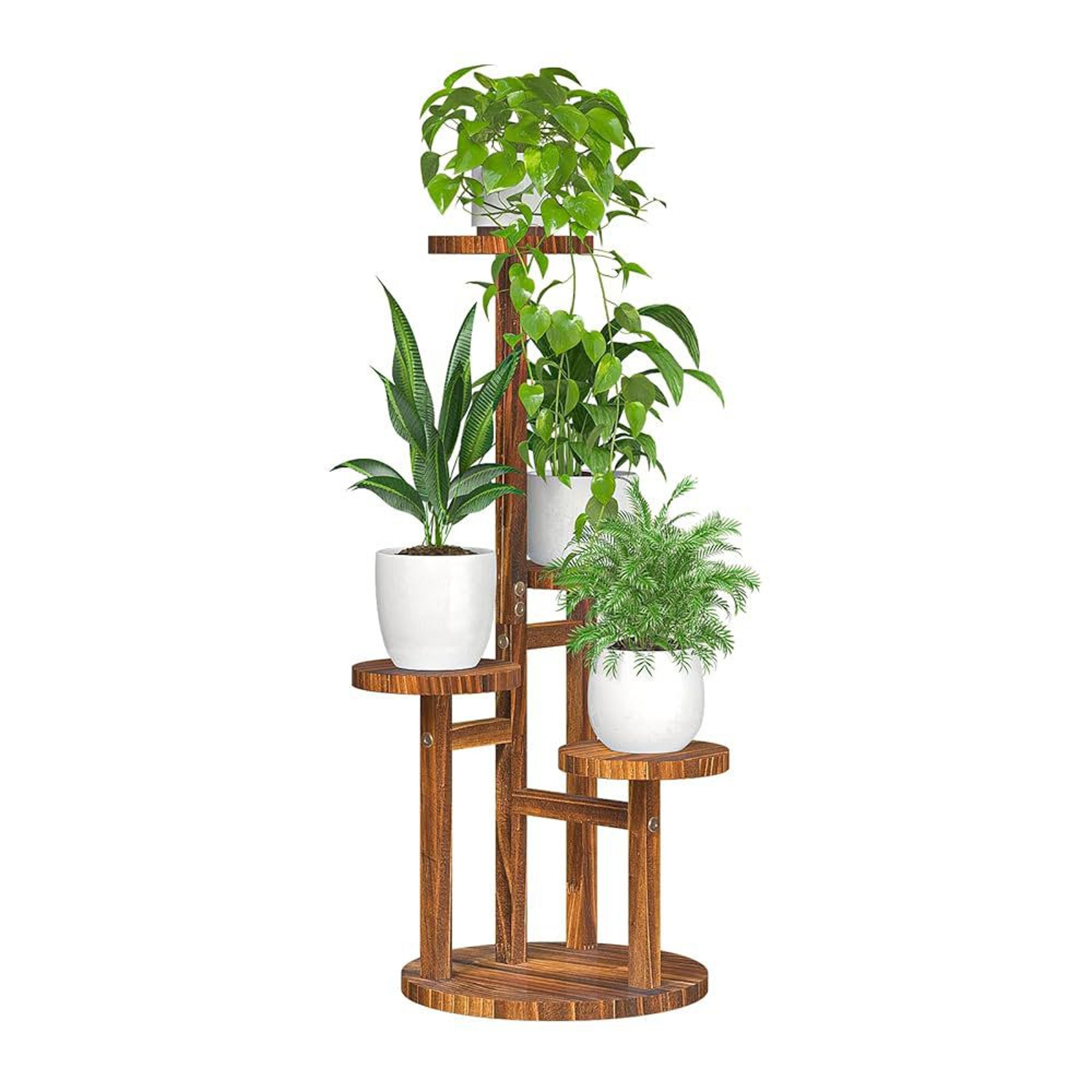 4 tier wood plant stand for indoor outdoor plant display