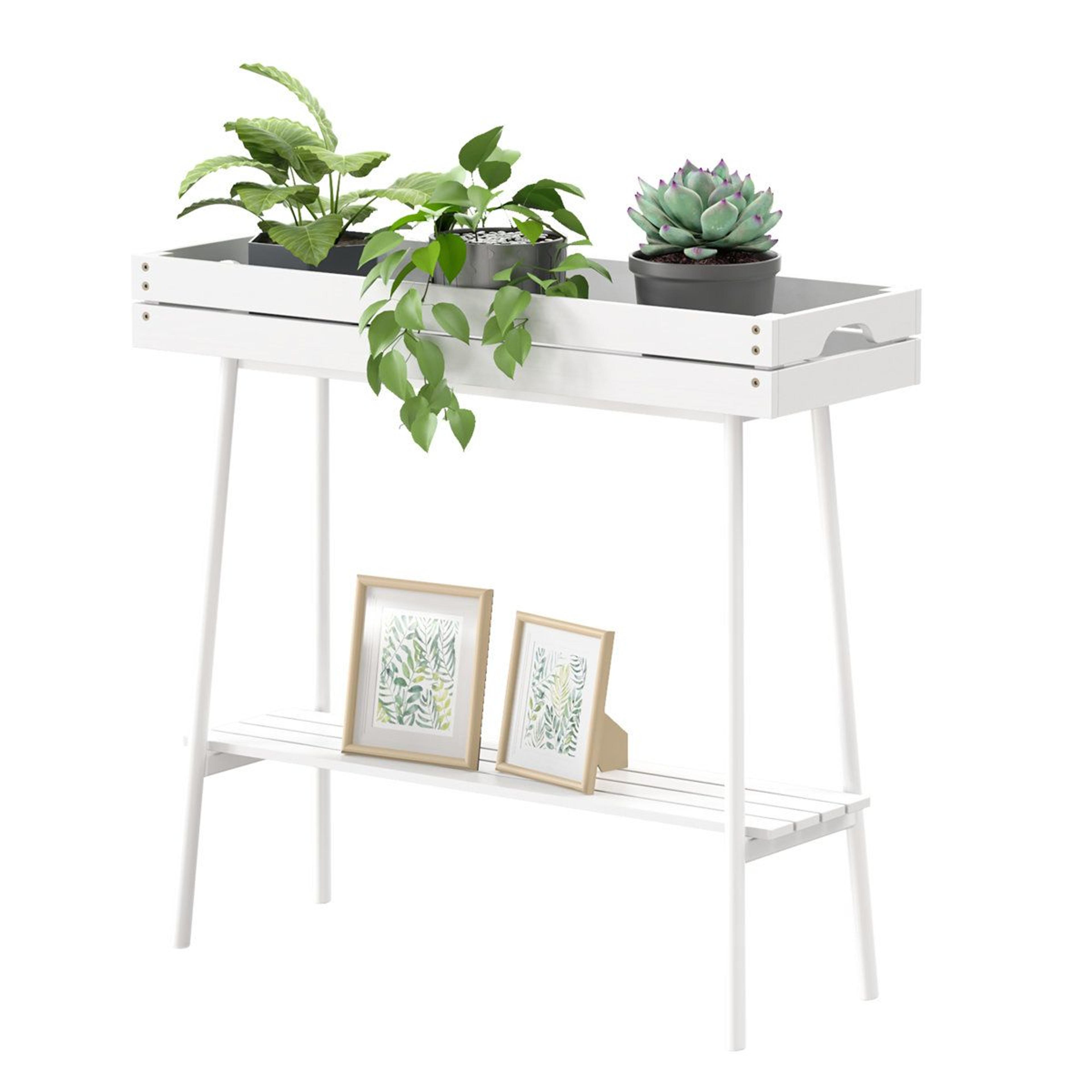 wane 2 tier bamboo plant stand for indoor plants space saving display