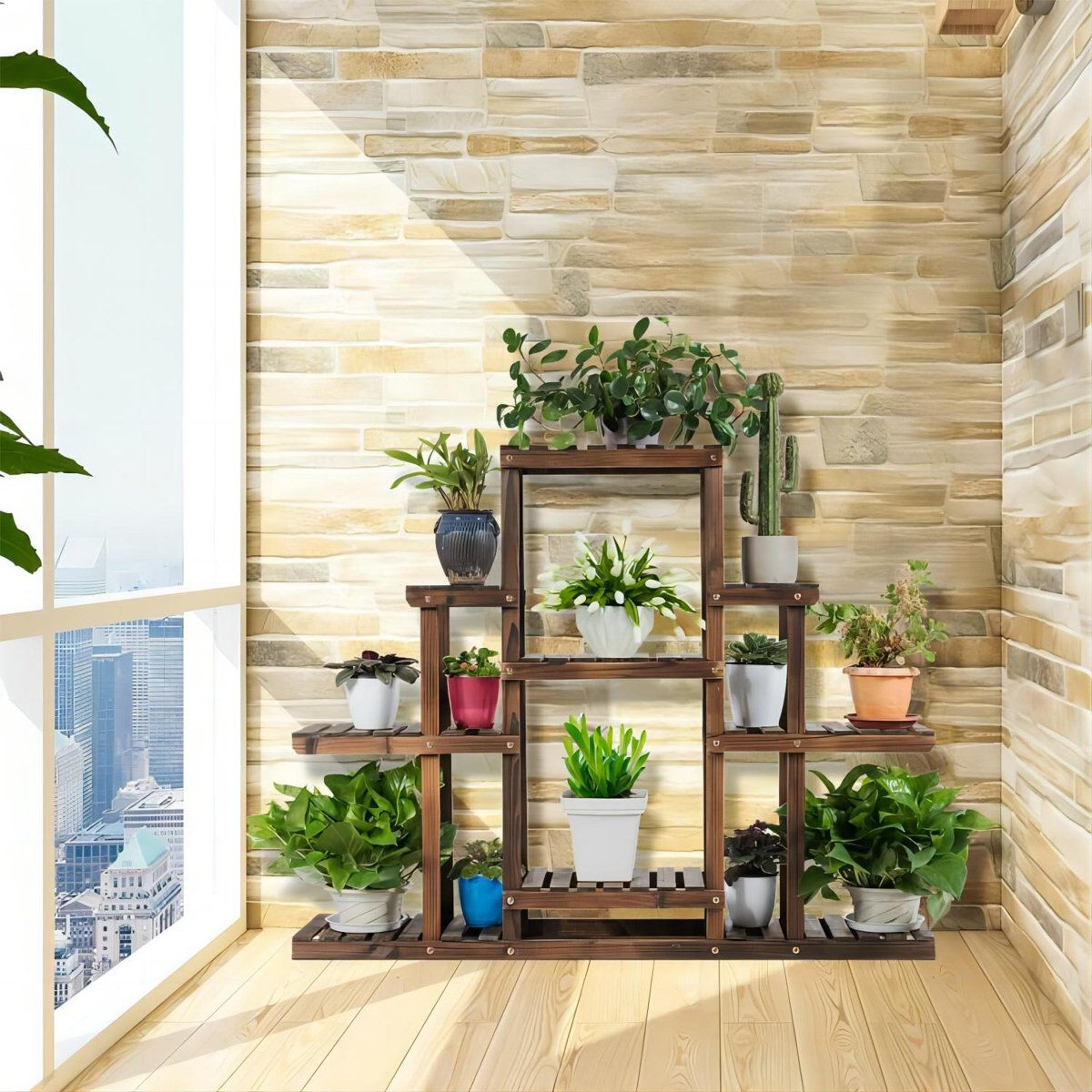 6 tier solid wood plant stand with spacious multi level display shelves