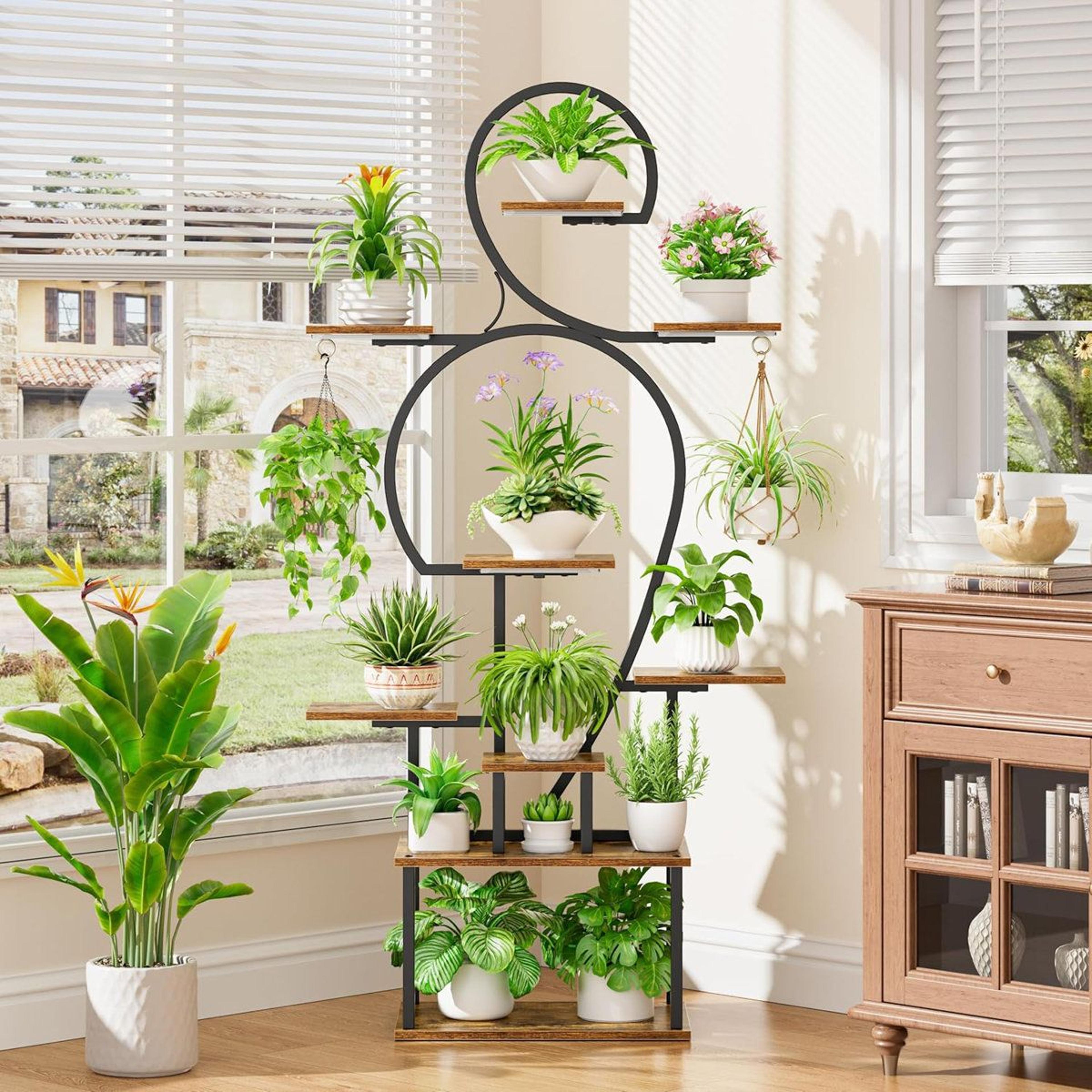 tall multi tier indoor plant stand with grow light