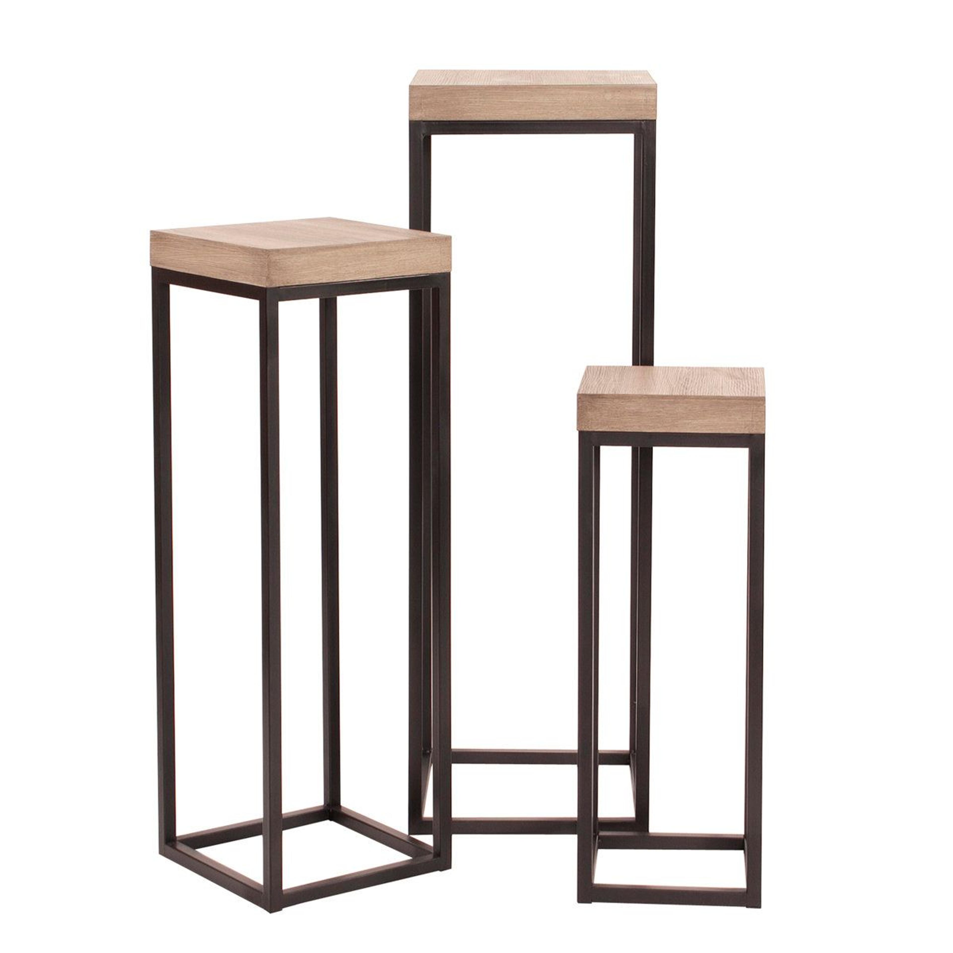 billye 3 piece nesting plant stand set with wood tops and iron frames