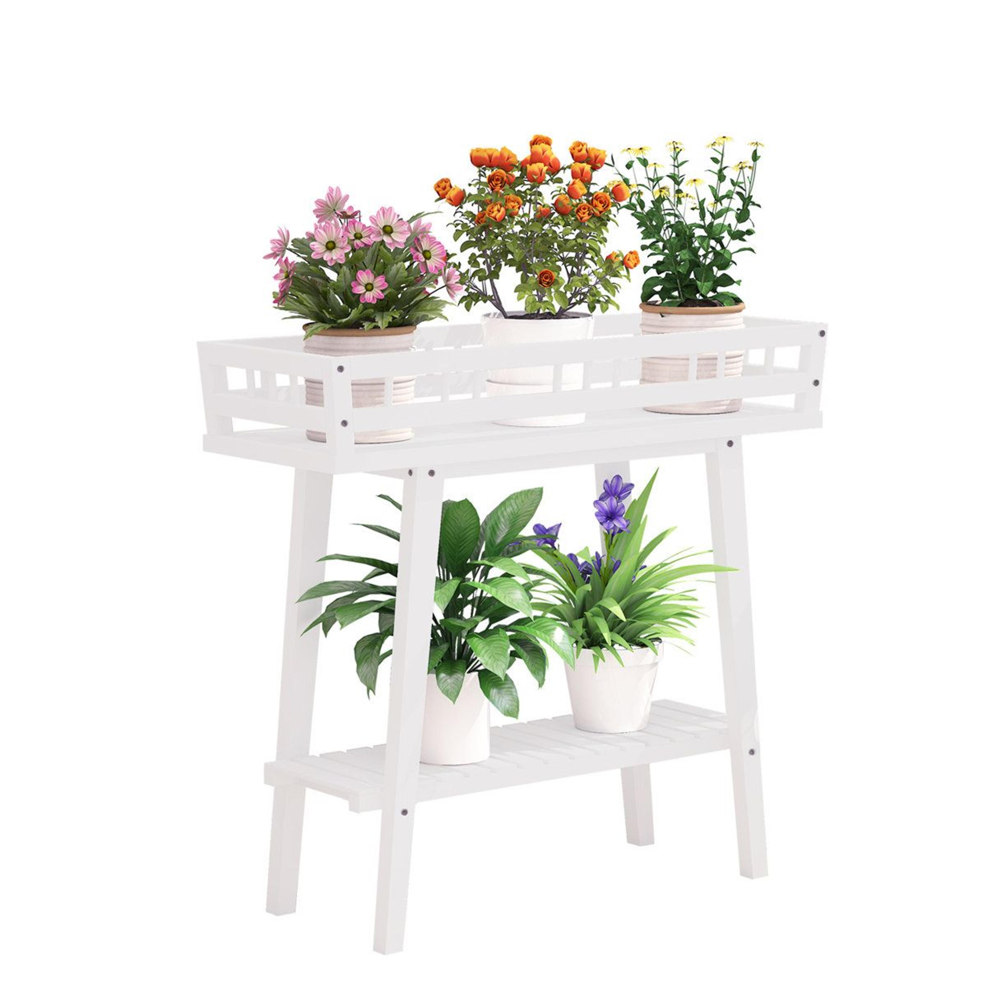 lalana 2 tier white wooden plant stand space saving plant shelf