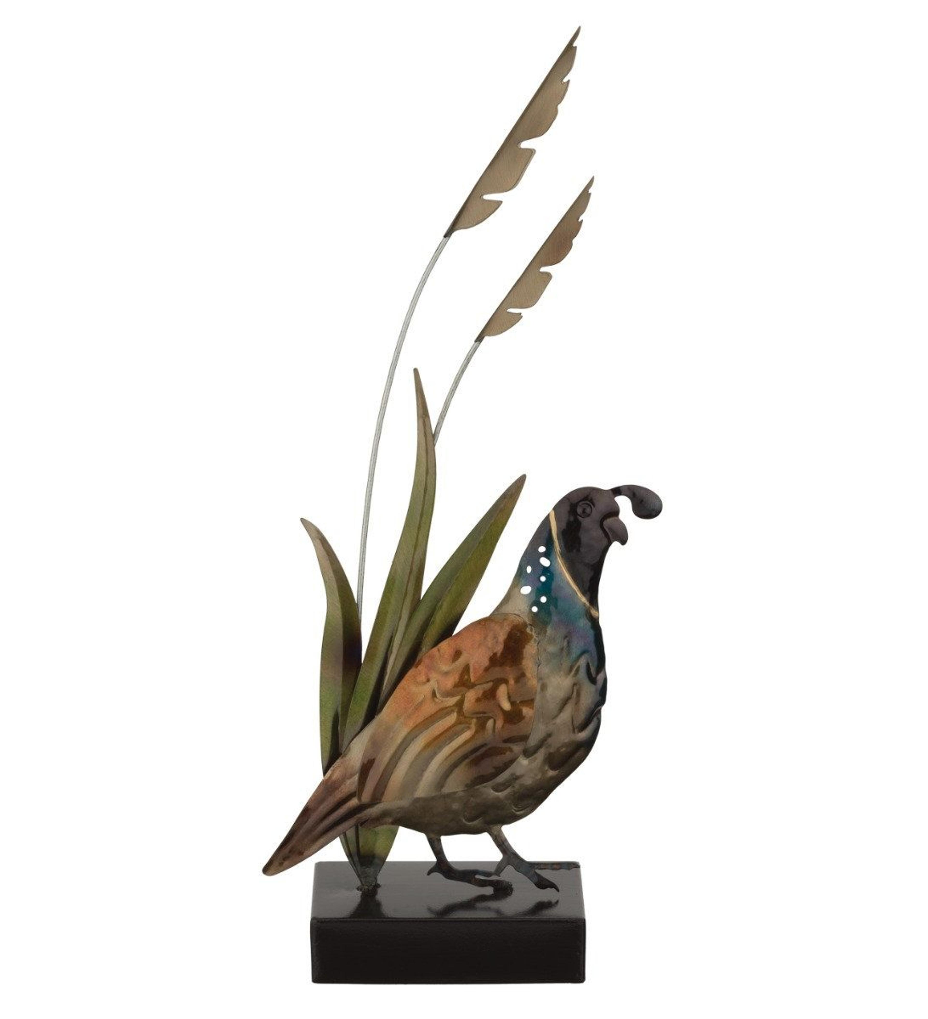 weather resistant metal quail garden statue for outdoor decor