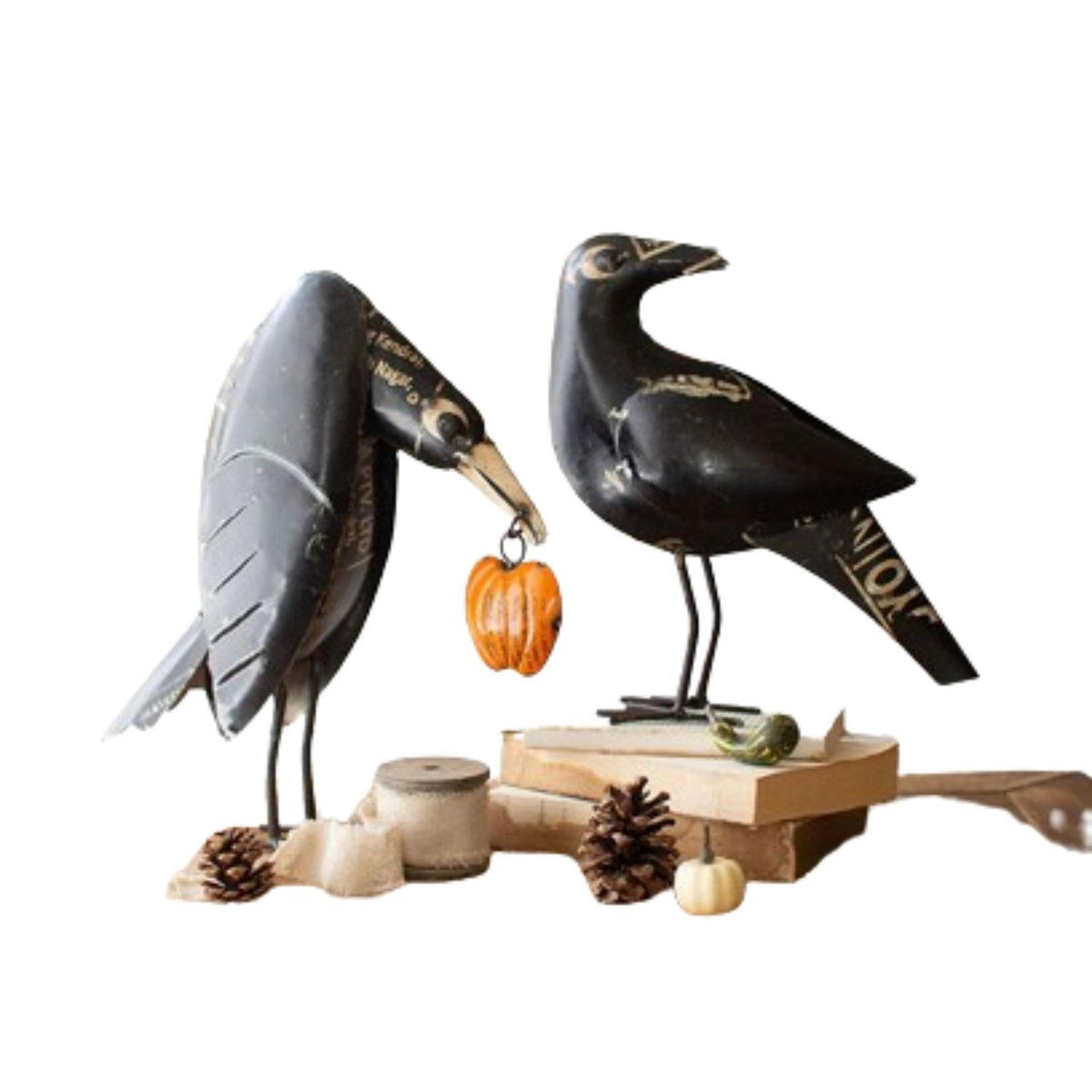 kalalou recycled iron crow figurines set of 2 halloween decor