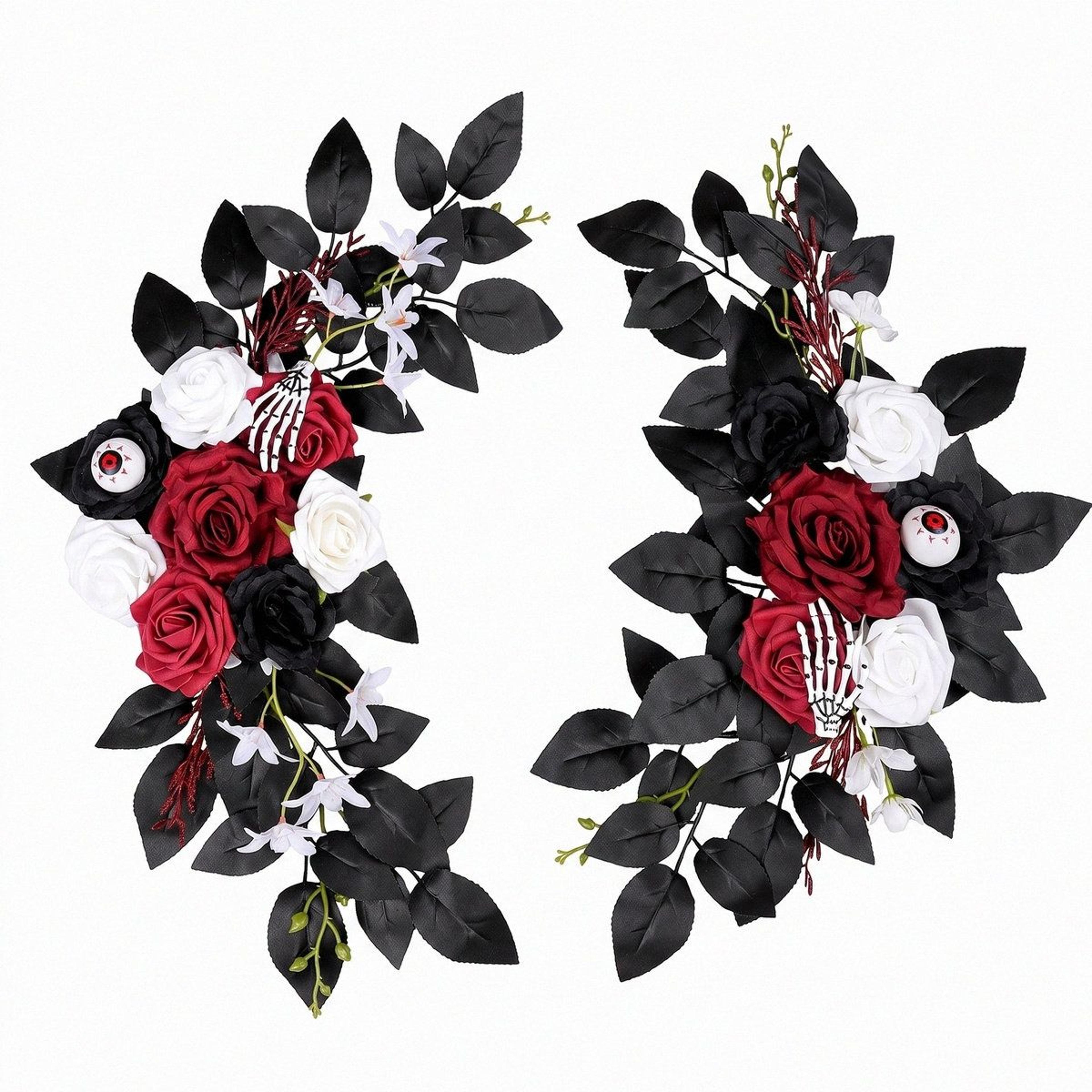 halloween gothic artificial floral swag with roses skeleton hands and eyeball decor set of 2