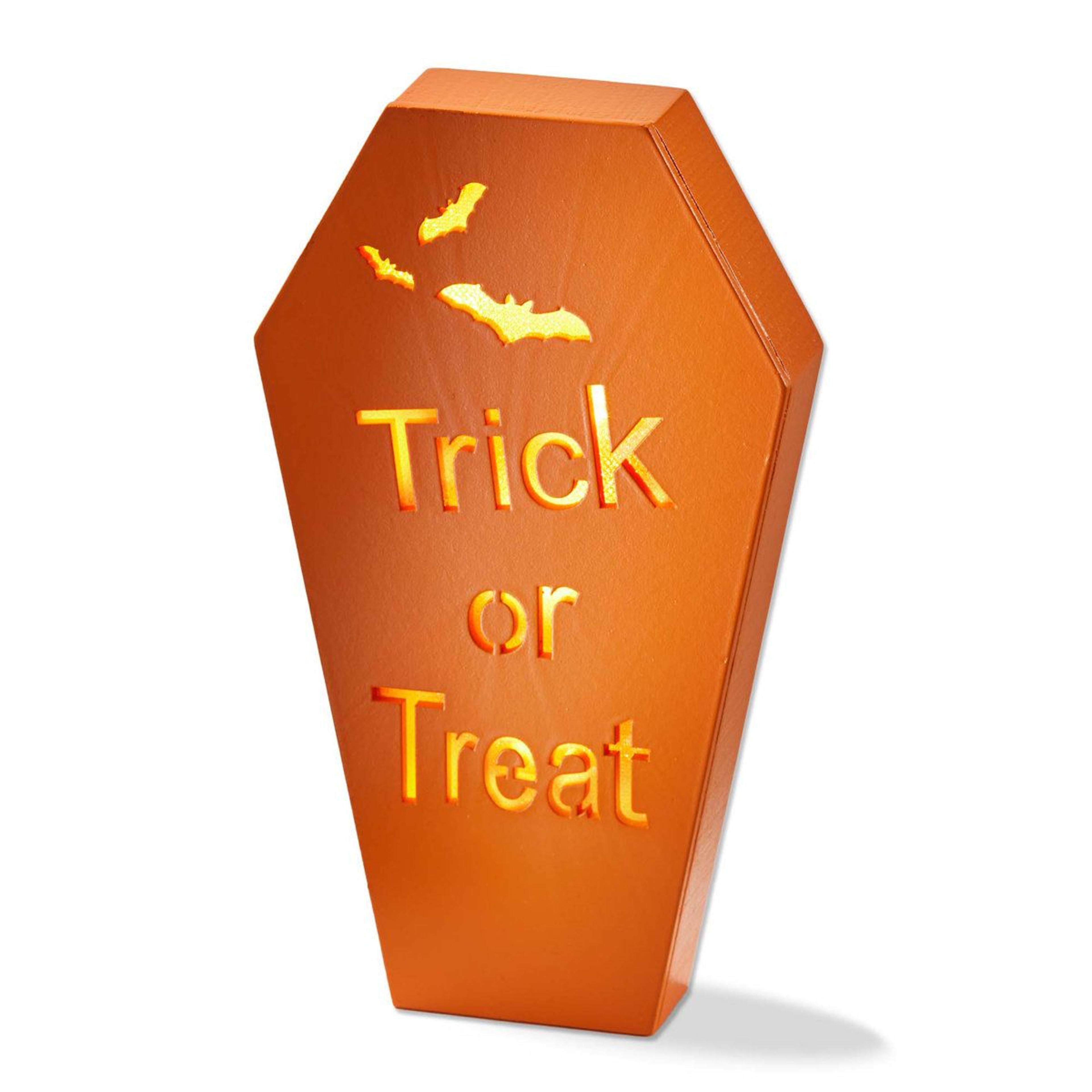 trick or treat wooden coffin led halloween decor for indoor and outdoor display