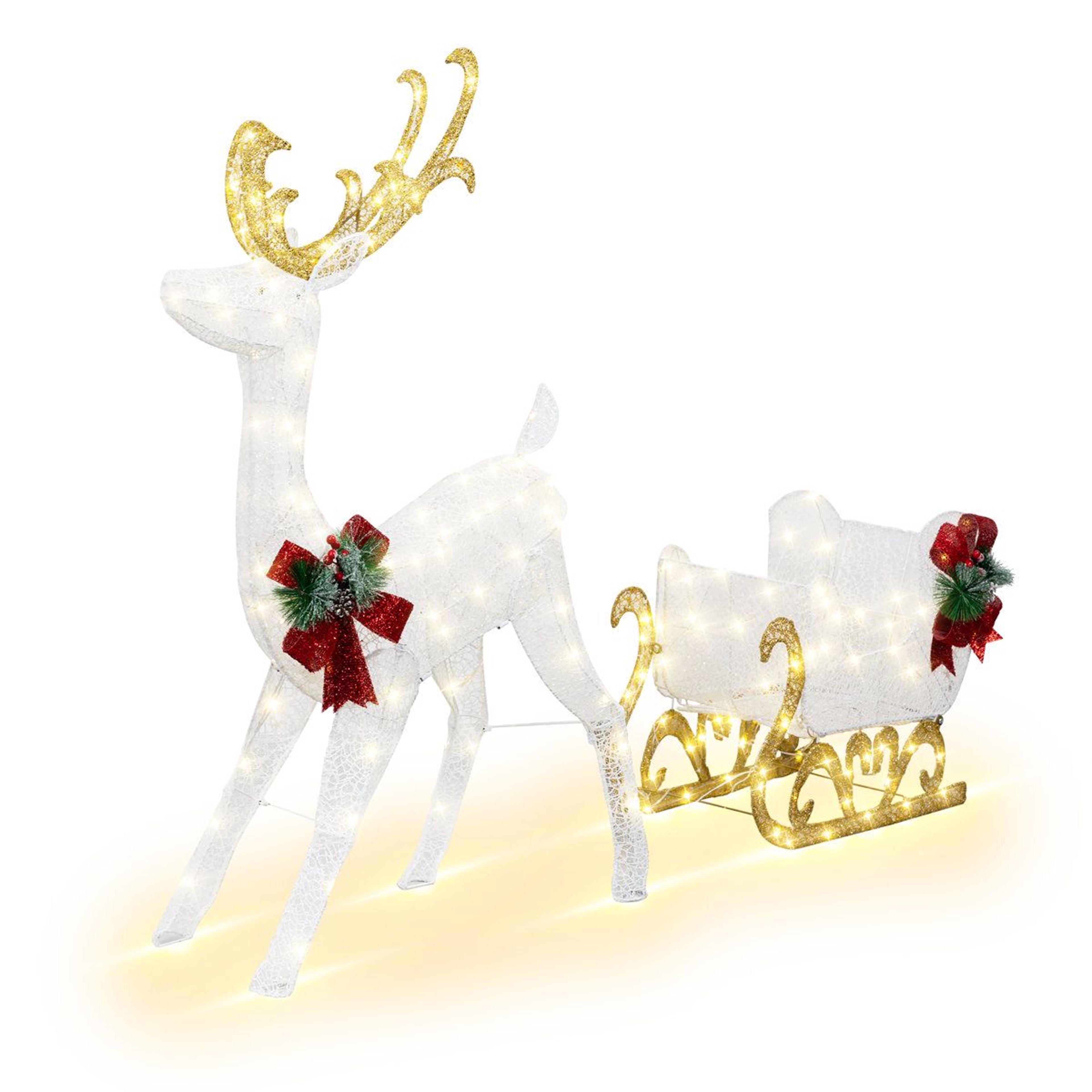 christmas lighted reindeer and santa sleigh display with 210 warm white led lights