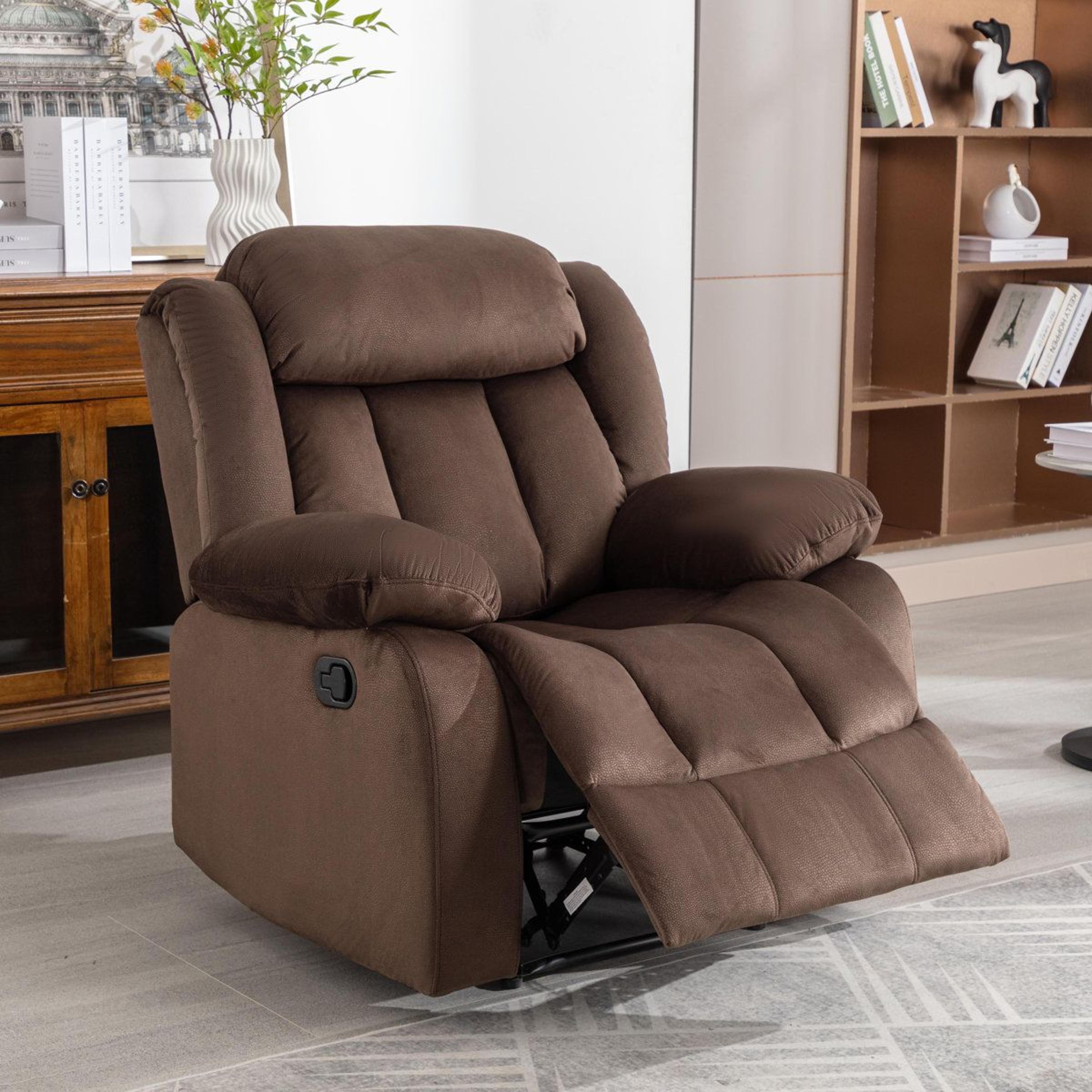 35 inch wide manual recliner with plush microfiber upholstery and adjustable footrest
