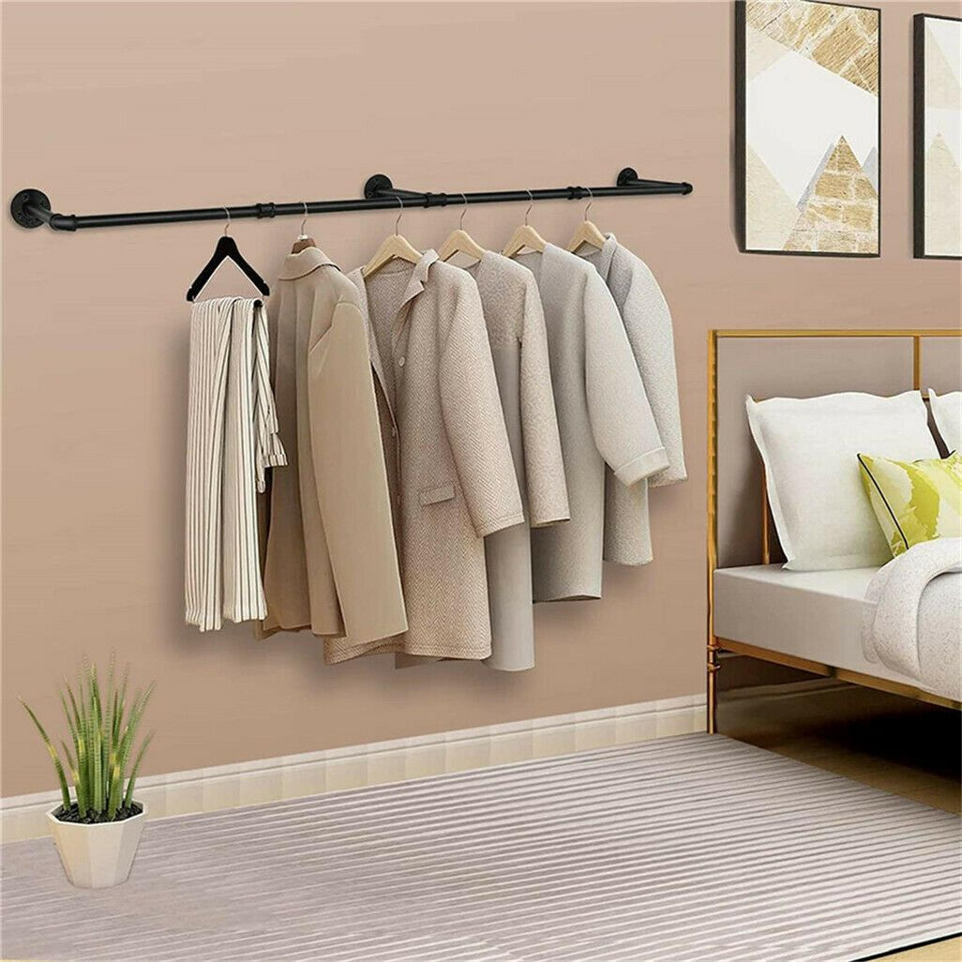 70.8 inch wall mounted clothes rack with extendable industrial pipe design