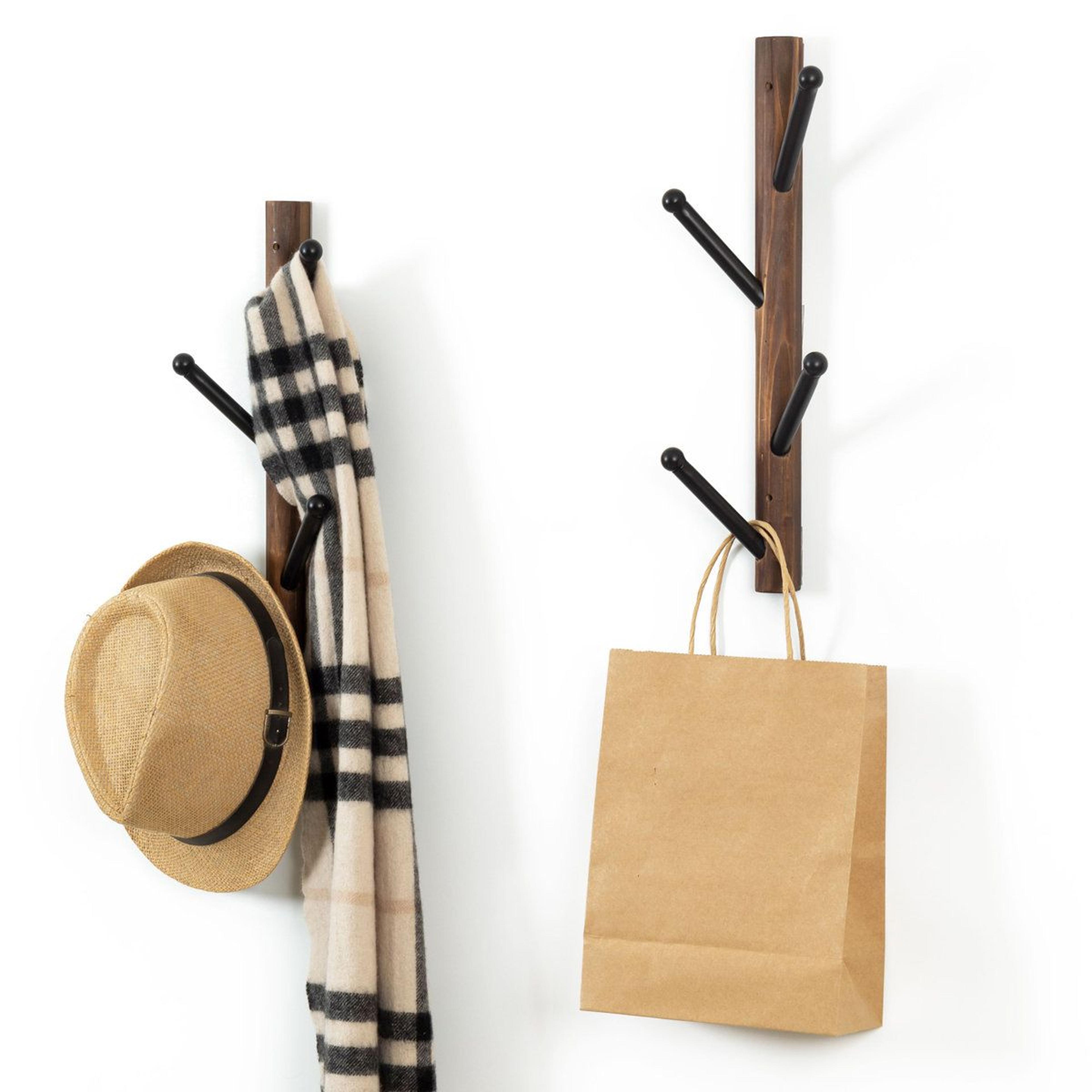 solid wood wall mounted coat rack set of 2 with 8 hooks