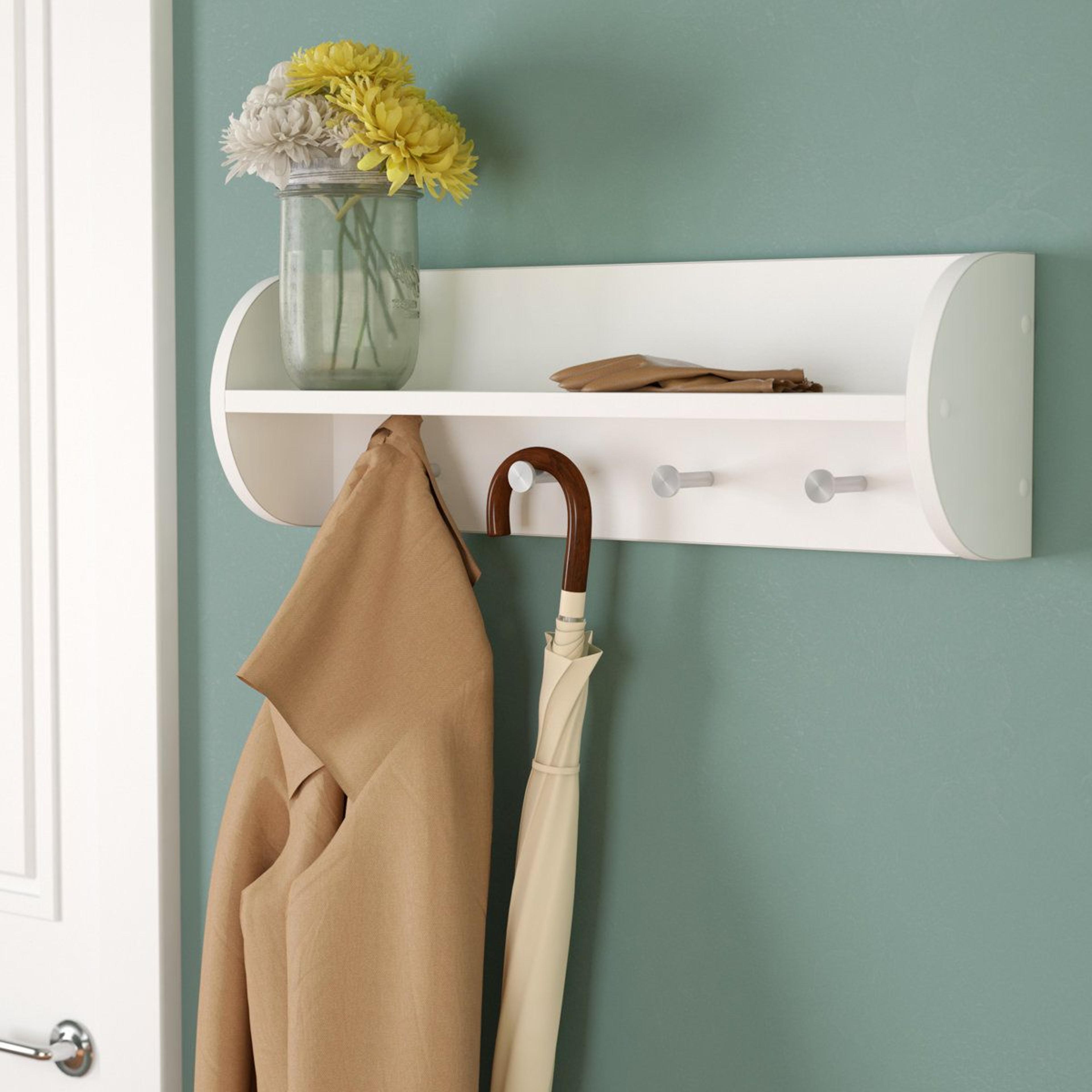 4-hook wall mounted coat rack with shelf white manufactured wood storage organizer