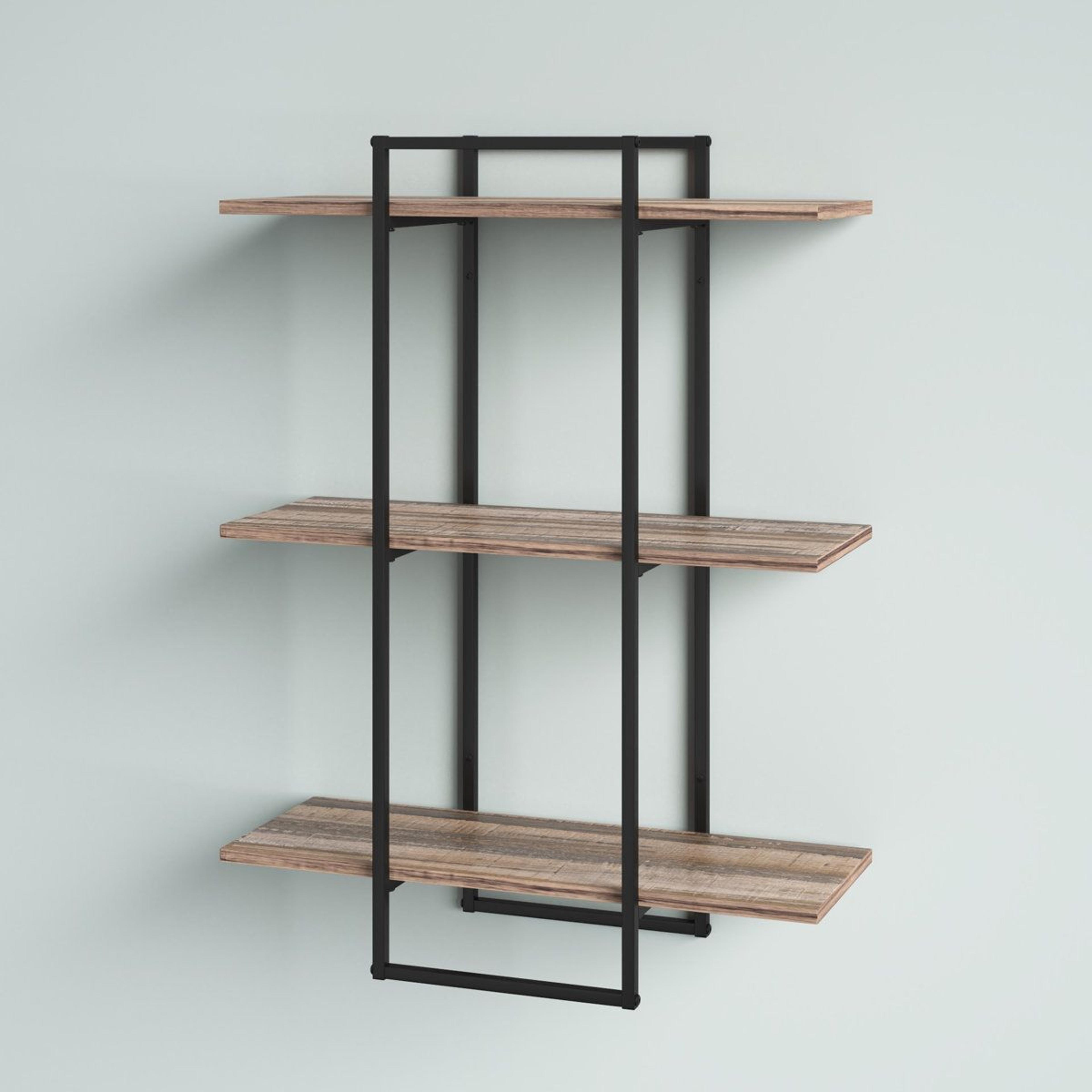 3 tier wall mounted floating shelf with distressed wood finish
