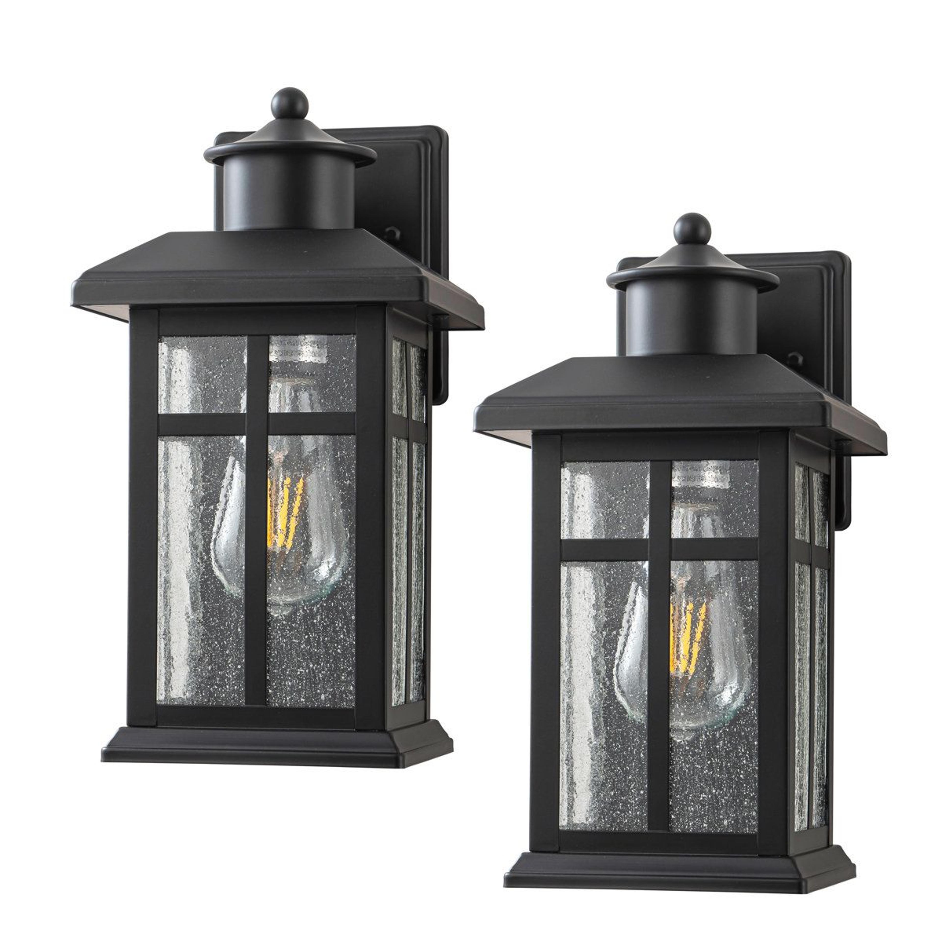 matte black outdoor wall lanterns with clear seeded glass set of 2