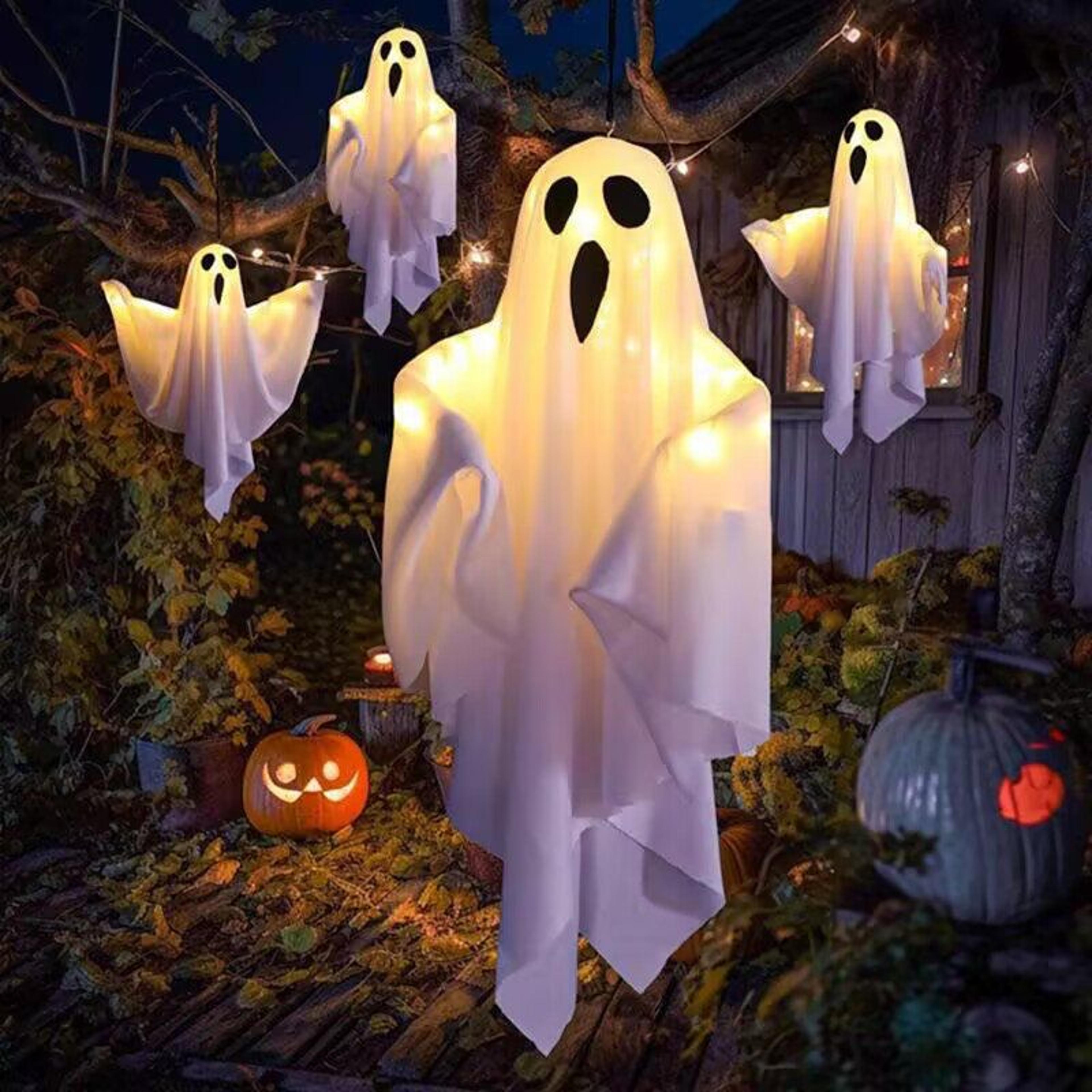 led hanging ghost halloween decoration with warm white lights
