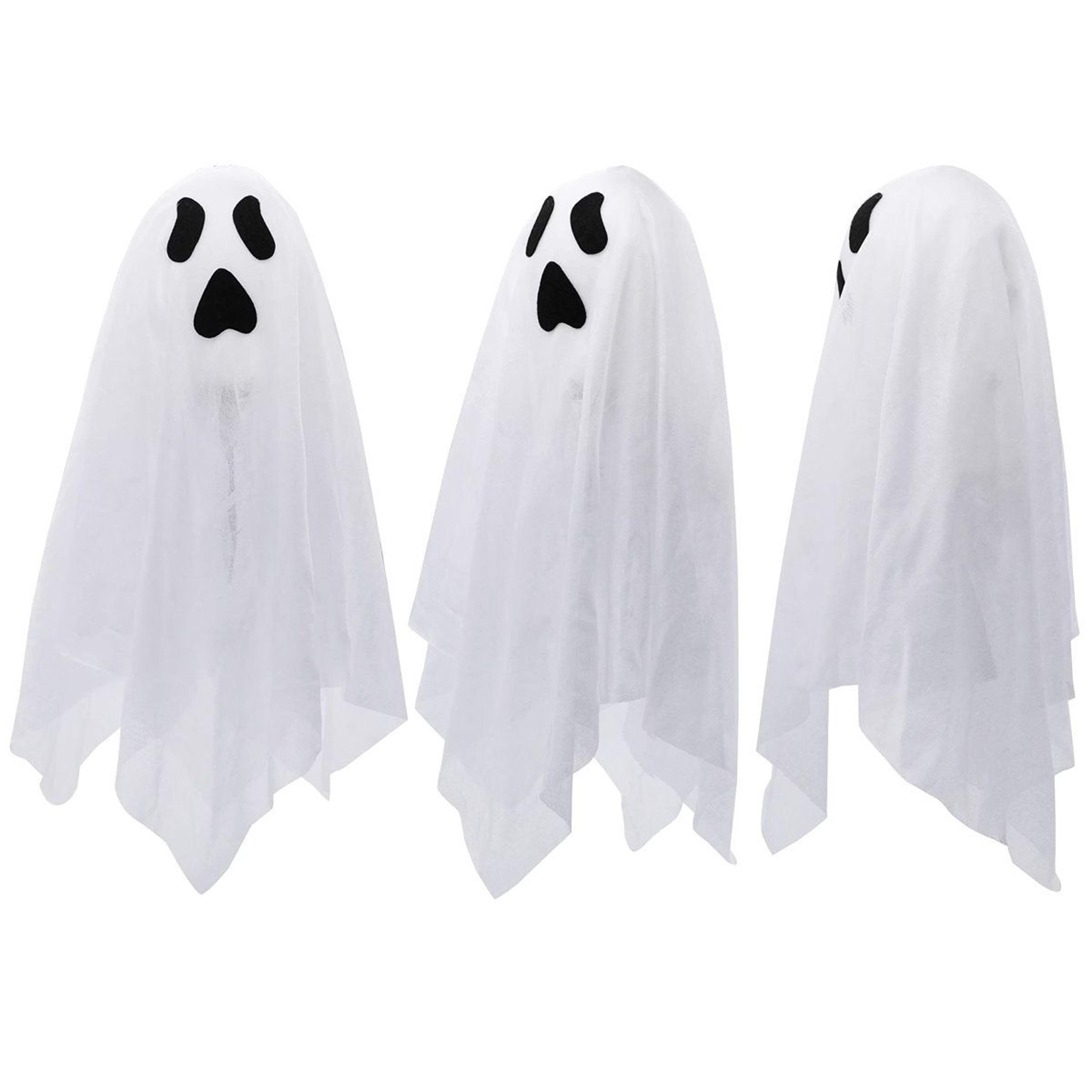 3-pack light-up ghost garden stakes battery-powered white cloth halloween yard decor