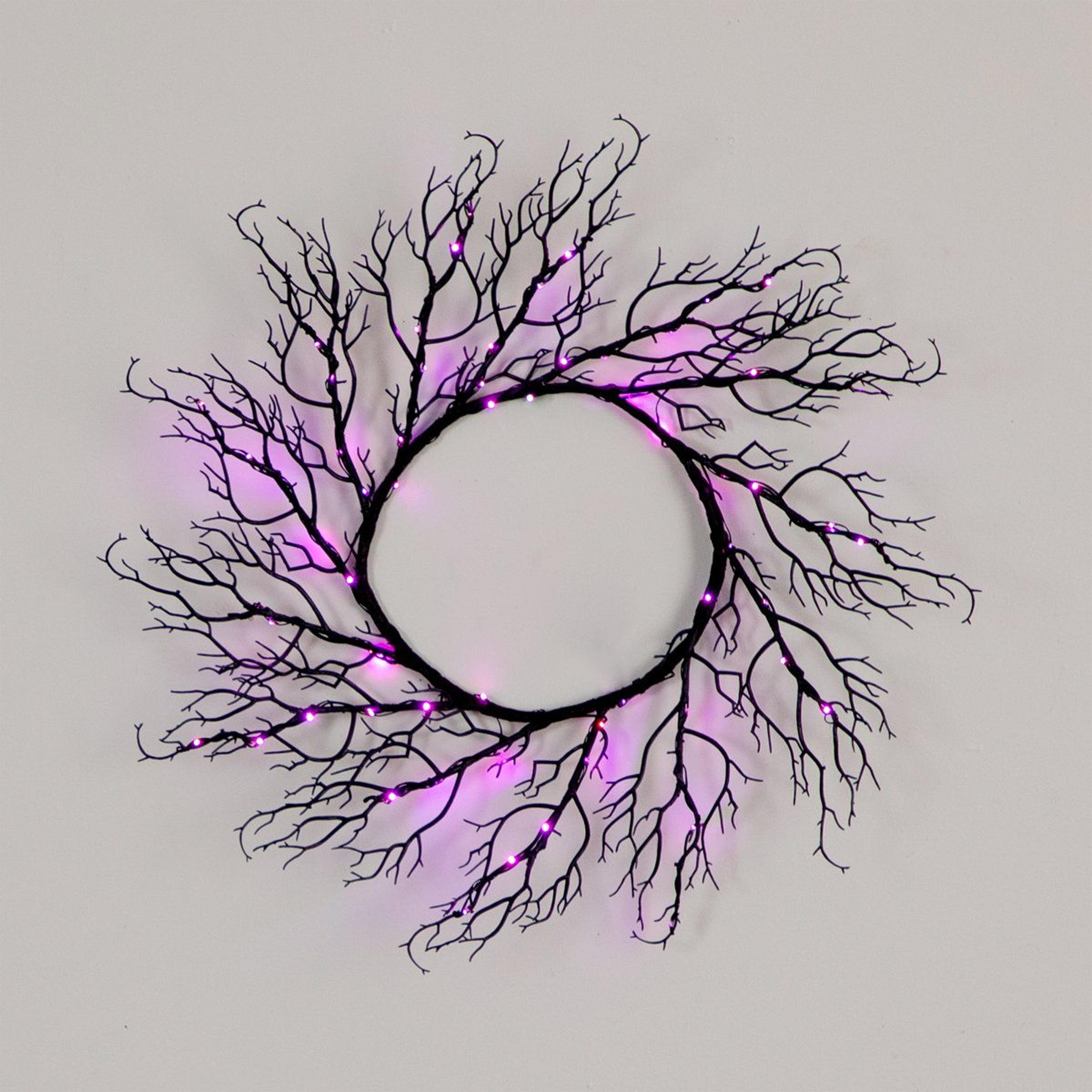23 inch pre-lit halloween wreath with 60 purple and orange led lights