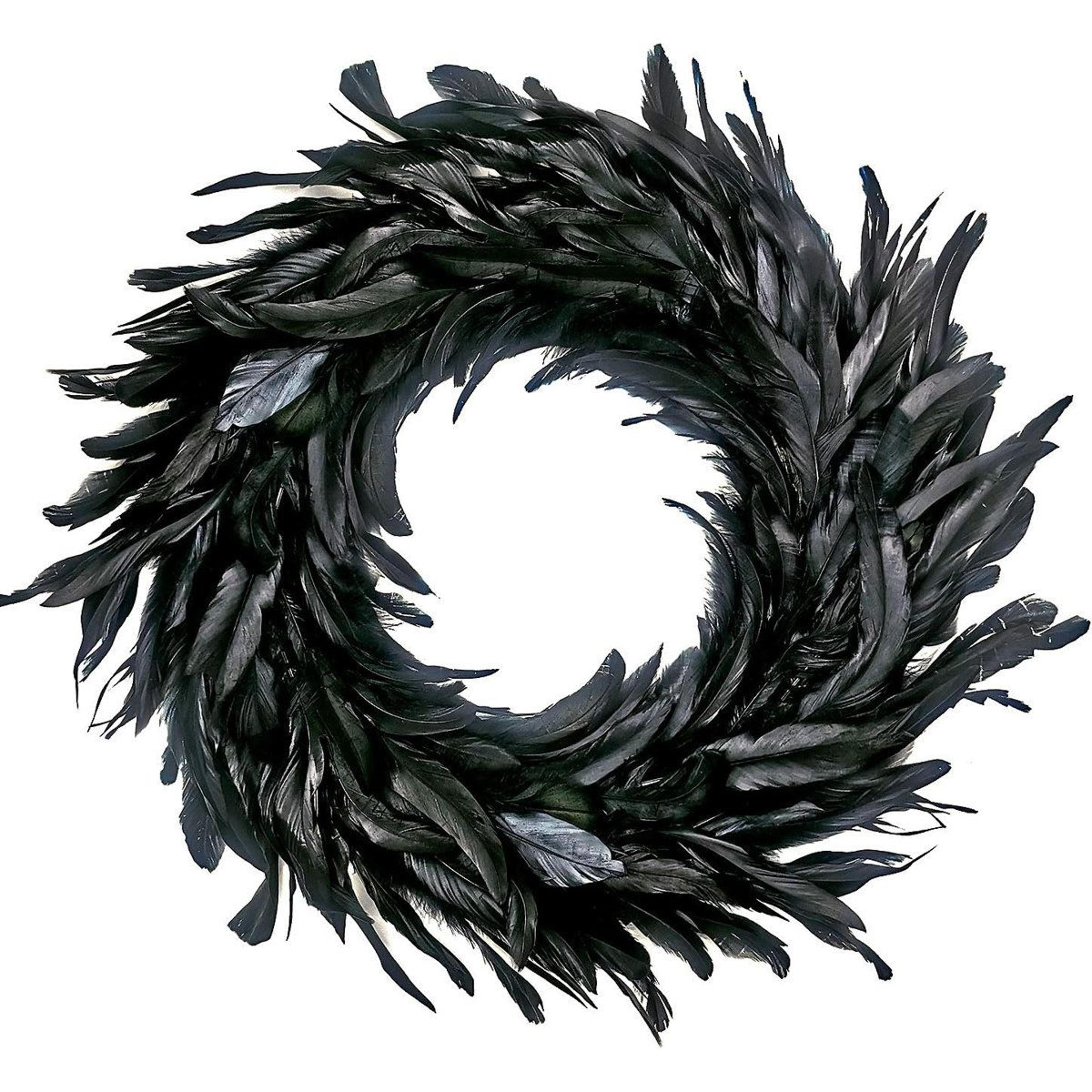 black polyester halloween feather wreath 13 inch indoor outdoor door decor