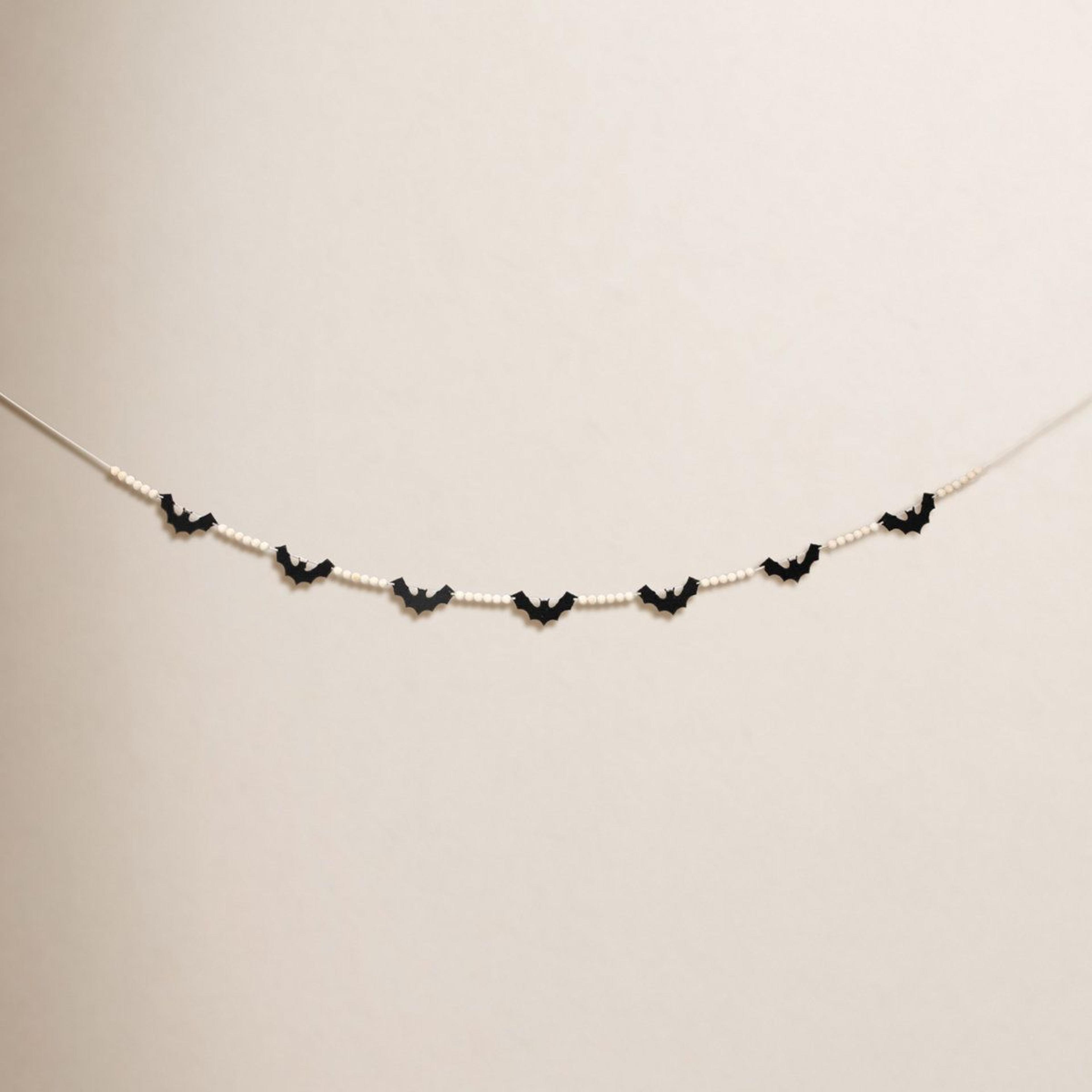 halloween bat garland with wood beads and black felt bats