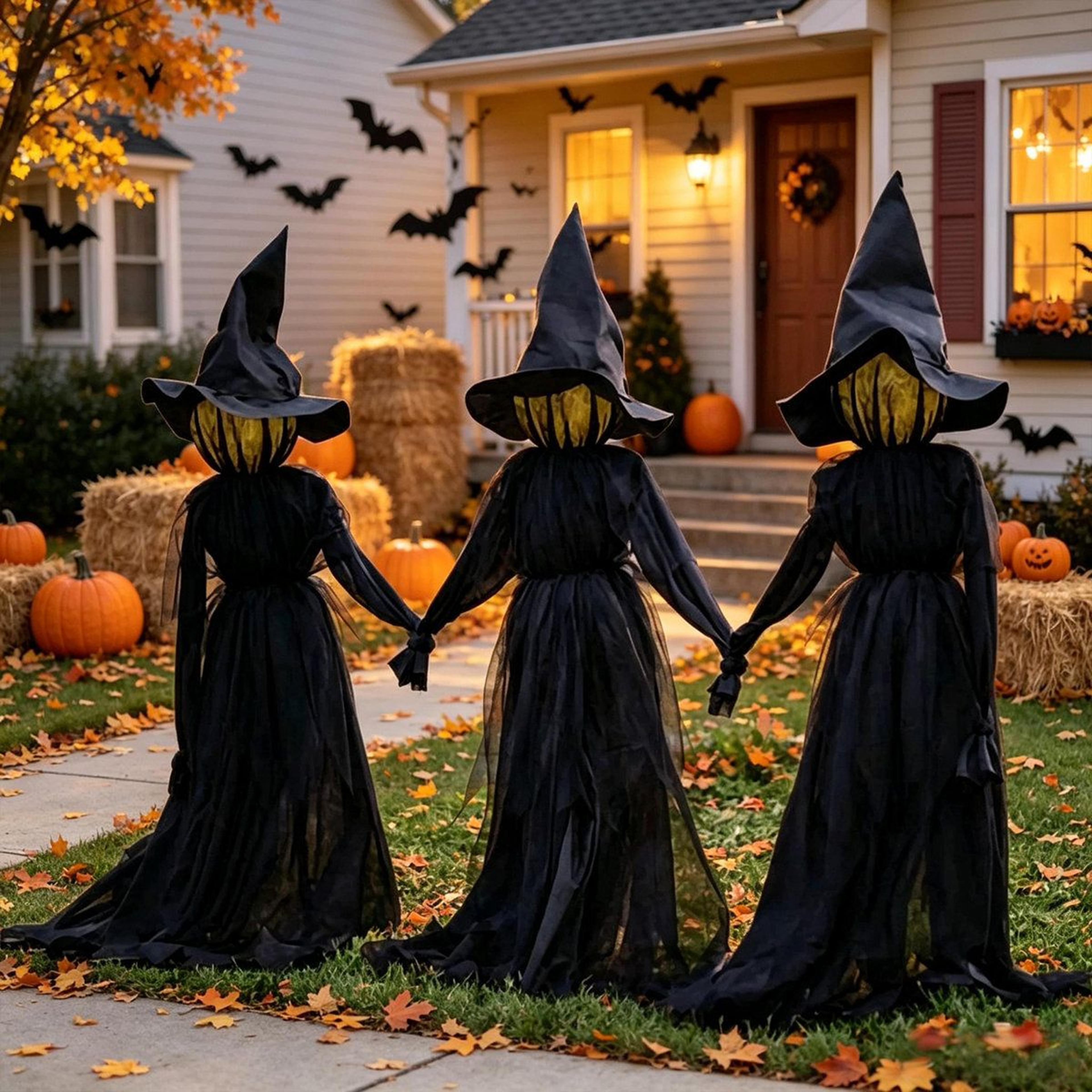 3pc light up witch yard decorations with sound sensor and ground stakes