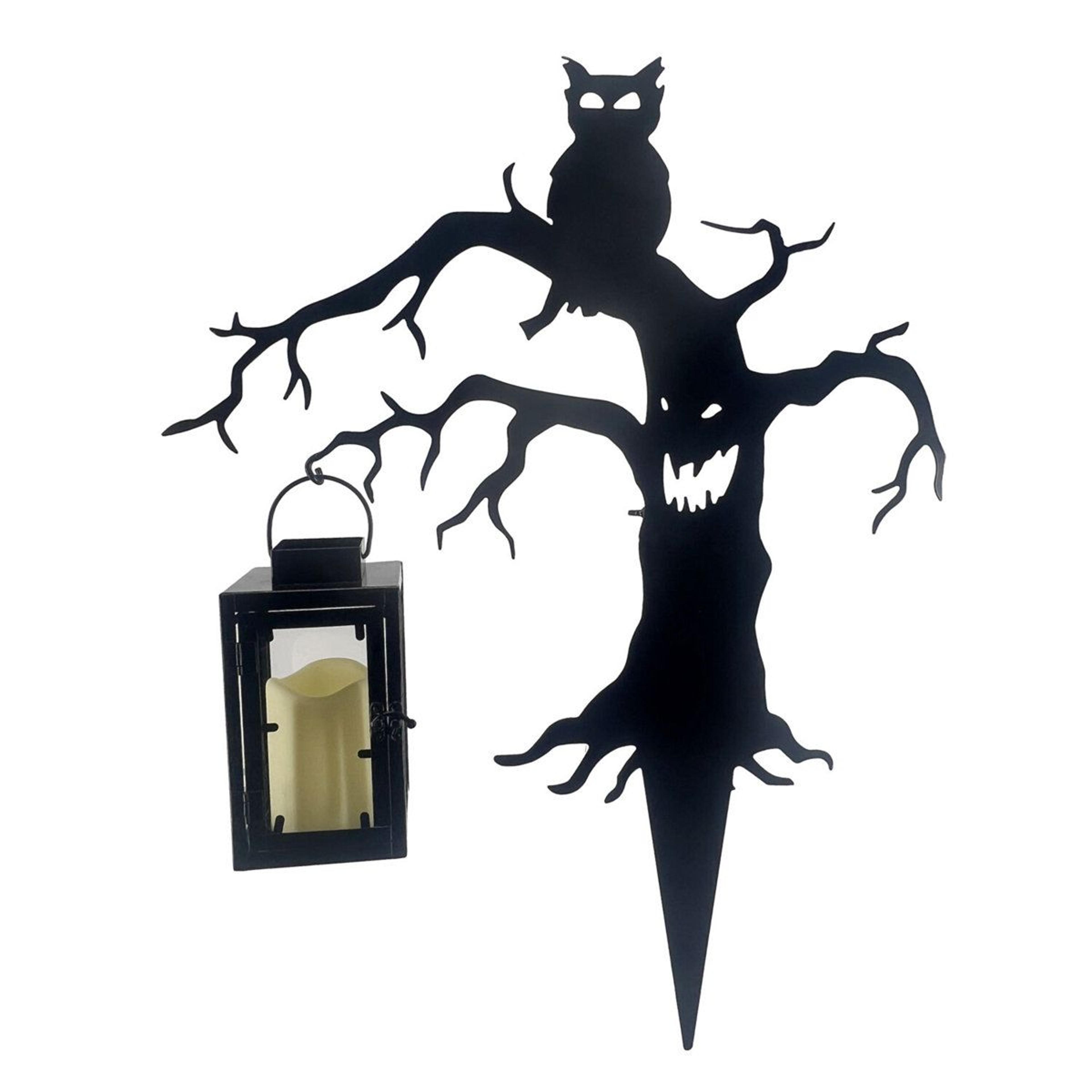 24 inch led spooky tree with owl lantern and stake halloween decoration