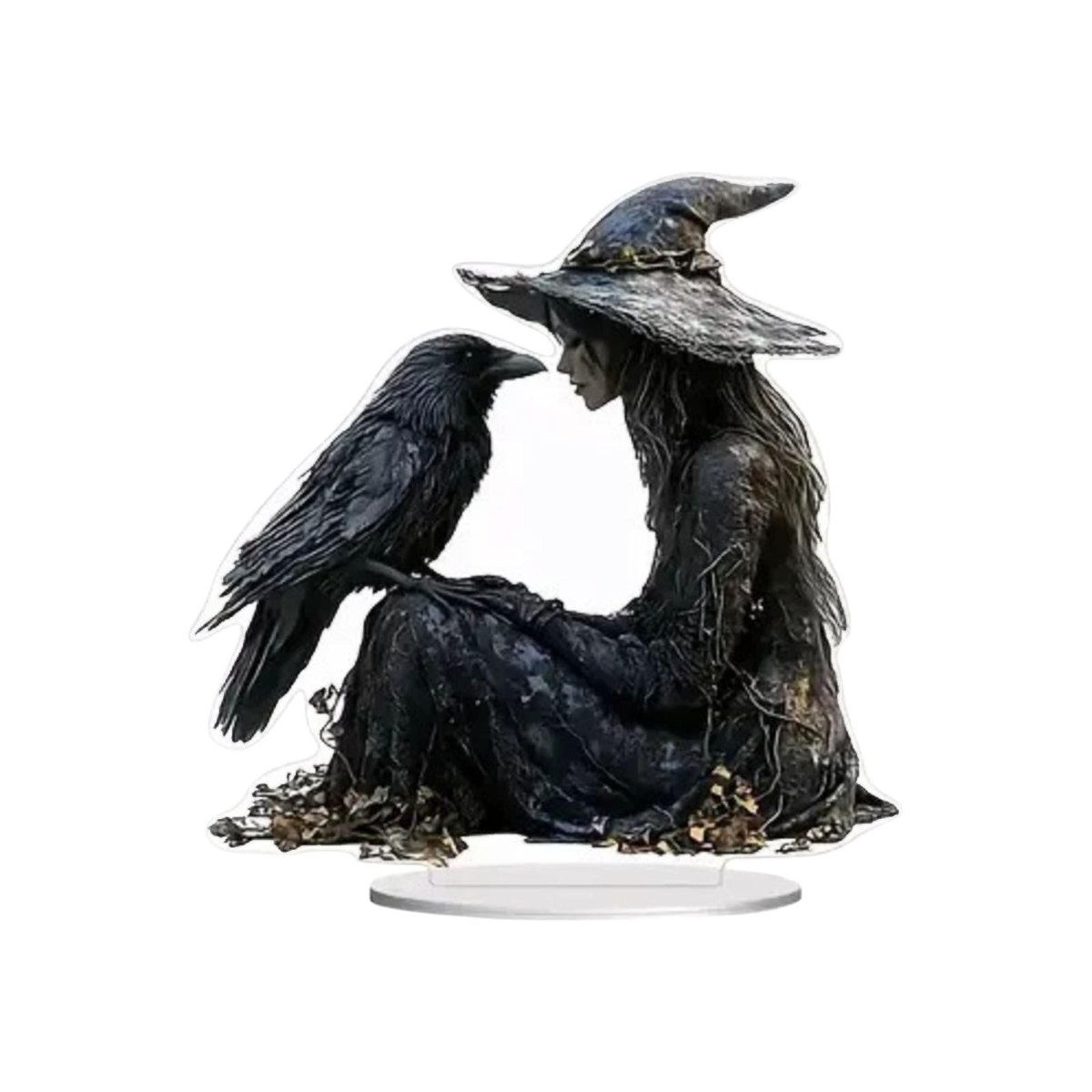 gothic witch and crow acrylic ornament black halloween indoor outdoor decor