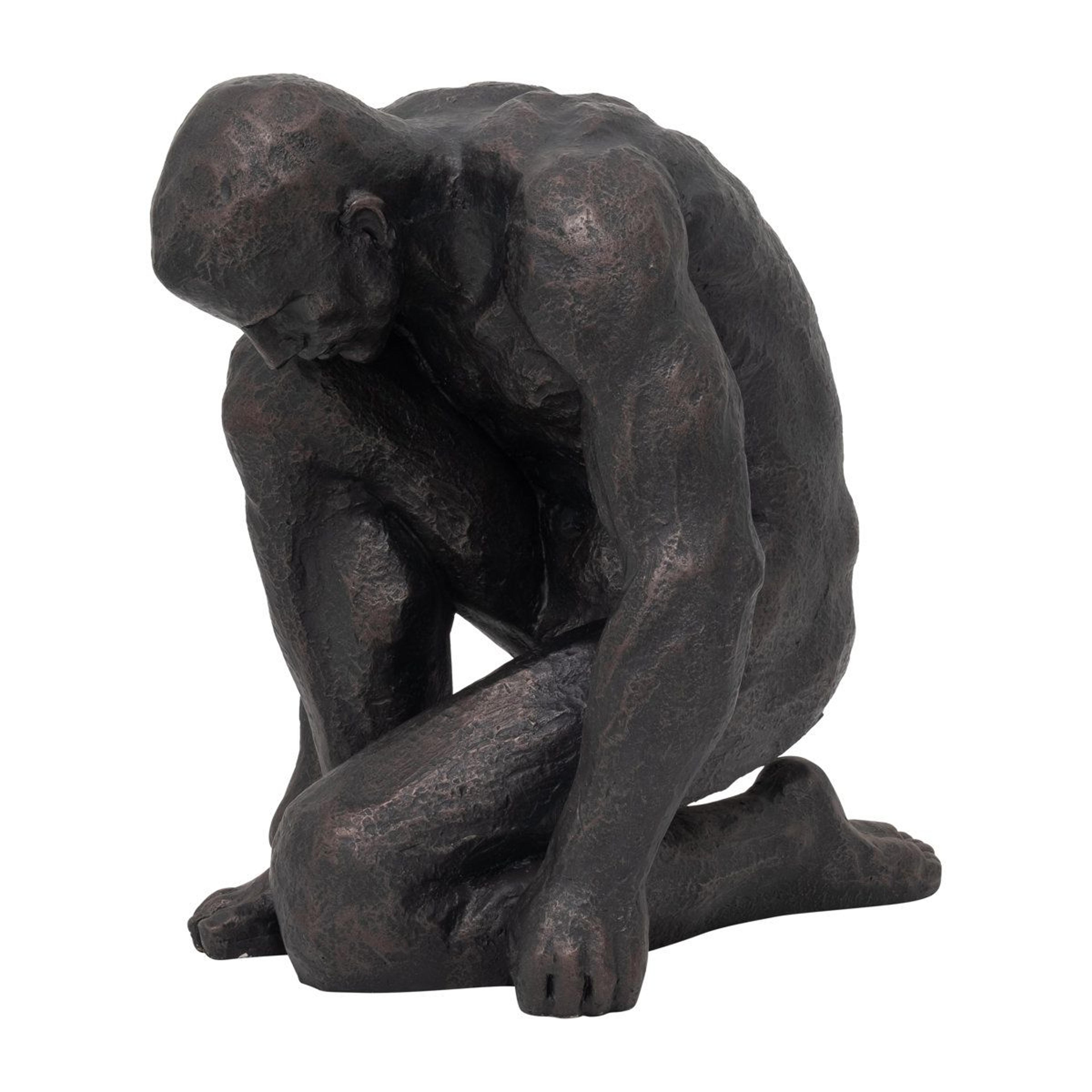 black polyresin kneeling man figurine sculpture 16 inch home decor