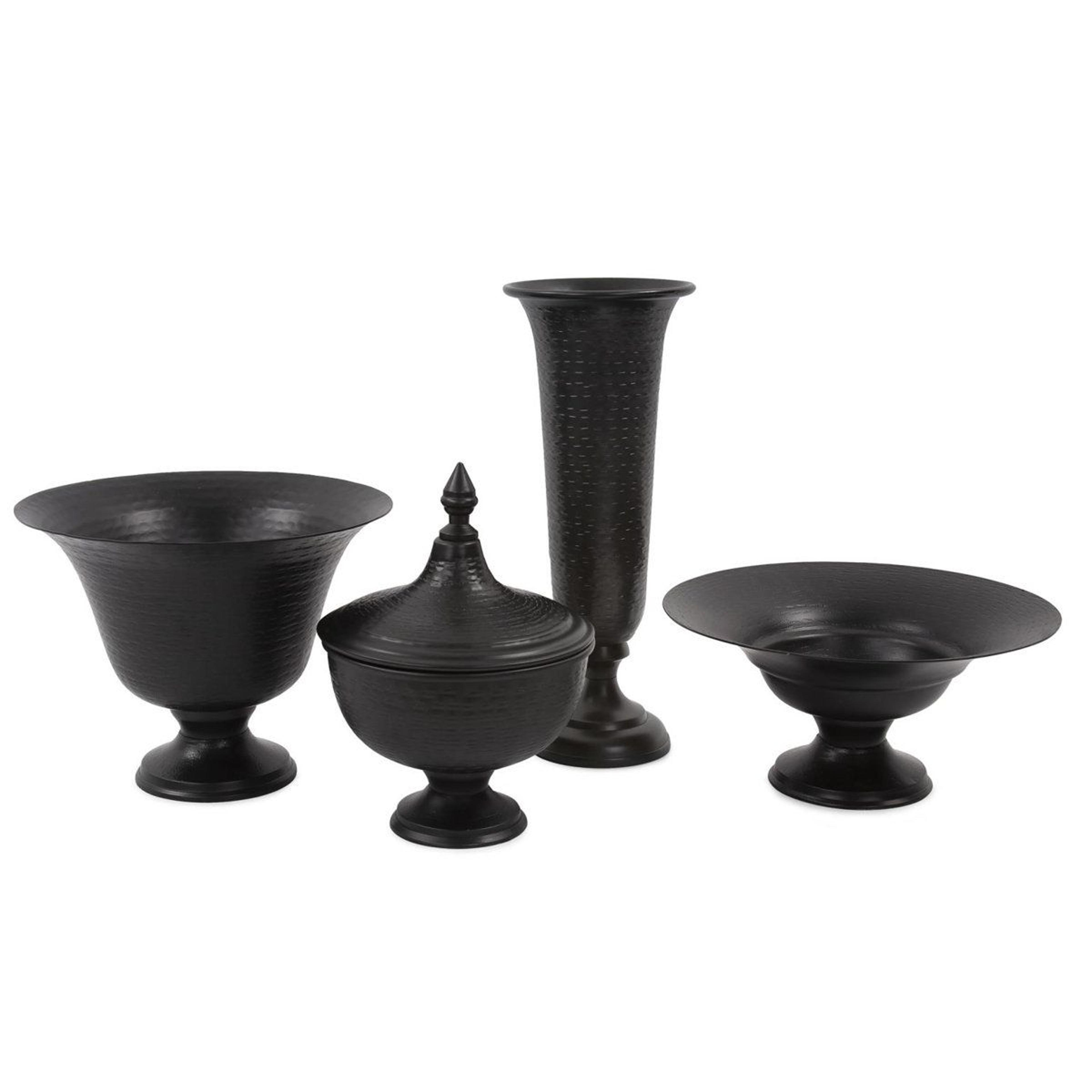 handcrafted black aluminum decorative urn with lid