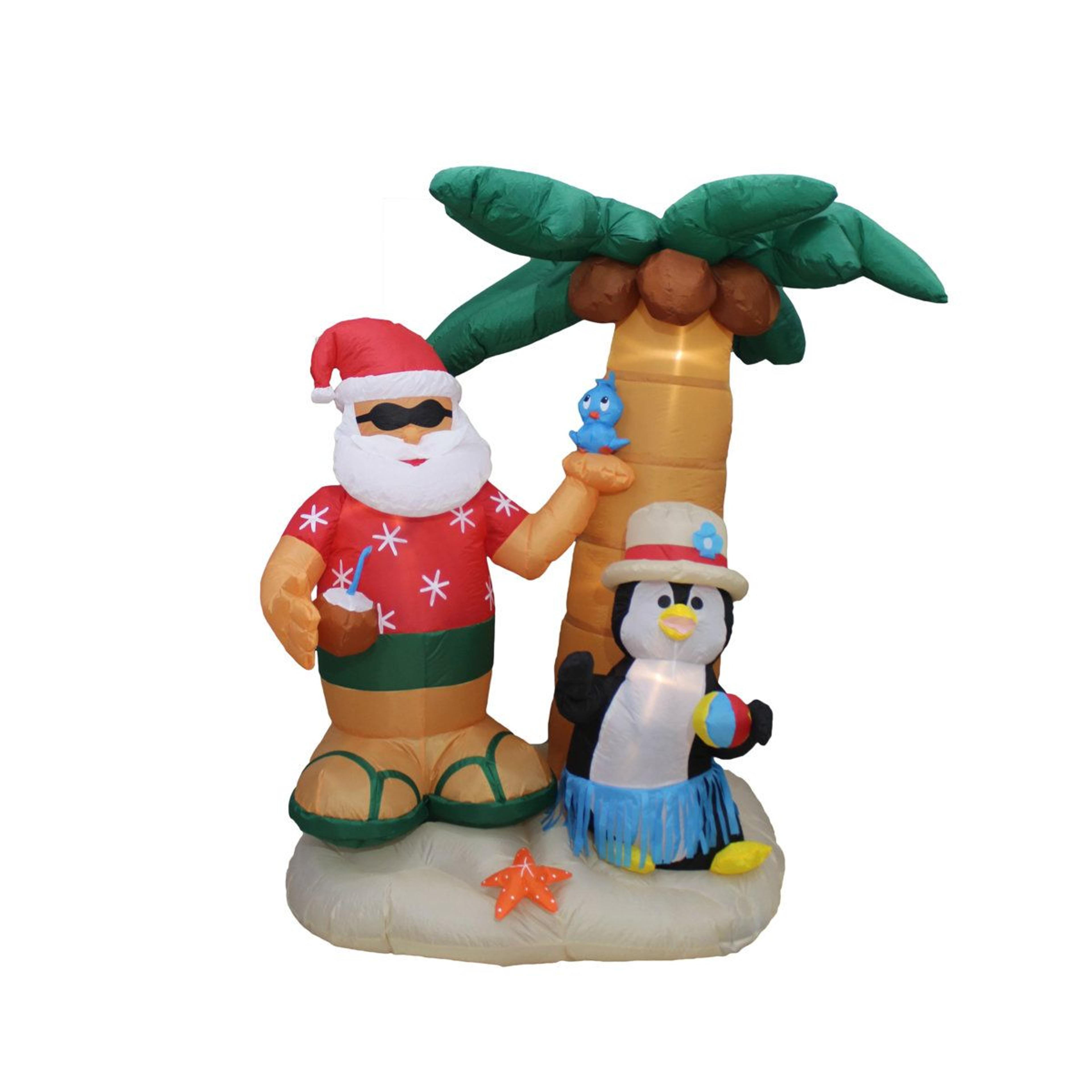 7 foot lighted christmas inflatable santa penguin and palm tree outdoor yard decoration